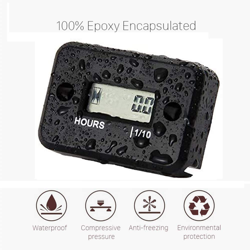 Inductive Hour Meter, Floor88 Waterproof LCD Digital Tach Hour Meter Inductive Hour Tachometer for Marine Motorcycle ATV Snowmobile Boat Ski Dirt Bike Lawn Mower Gas Engine Generator (Black) - Red image number 3