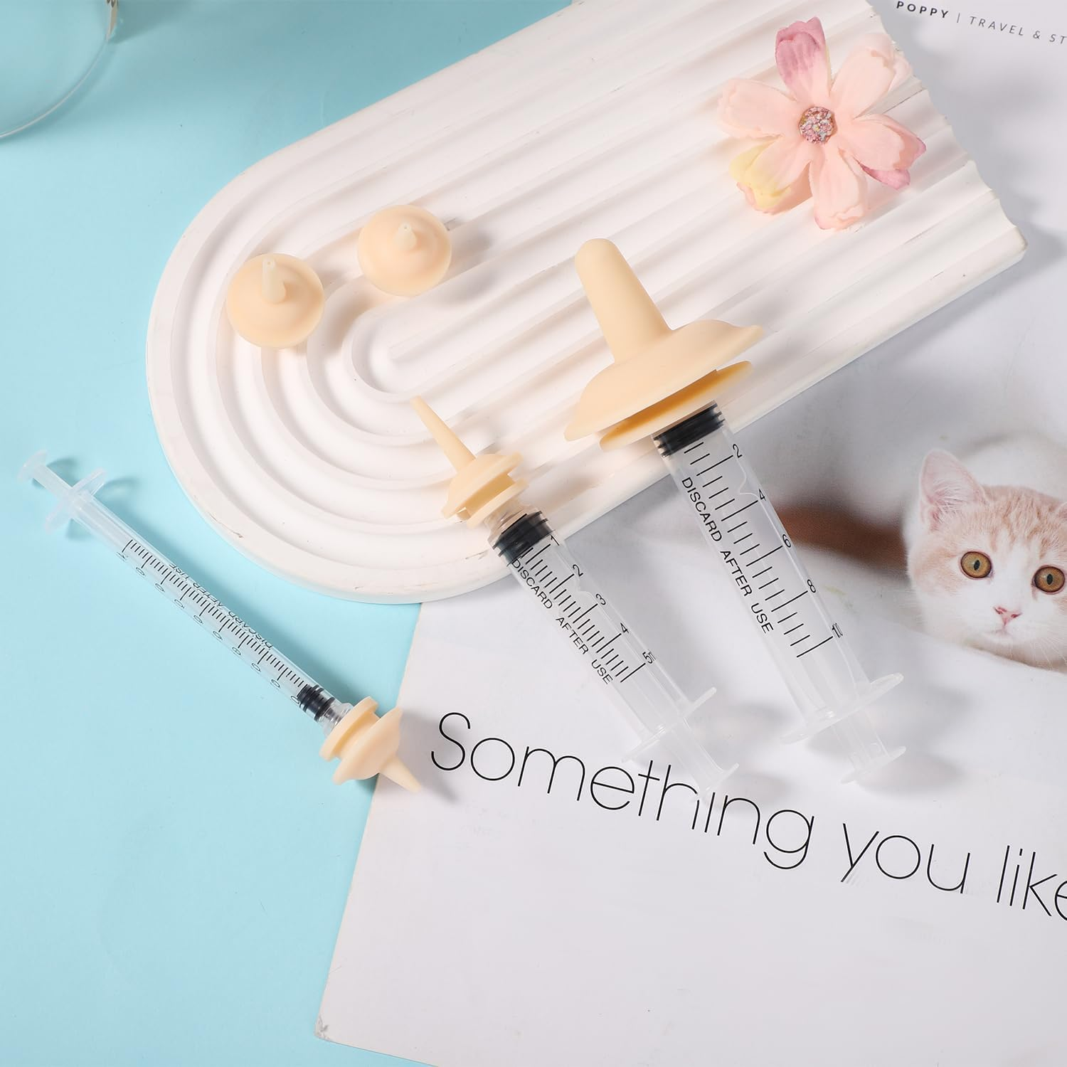 Luter 8 Packs Nipples with Syringe for Pets, Silicone Nipple Teat, Portable Puppy Feeder for Newborns, Puppies, Kittens, Rabbits, Instead of Feeding Bottles (9 Combinations) image number 5