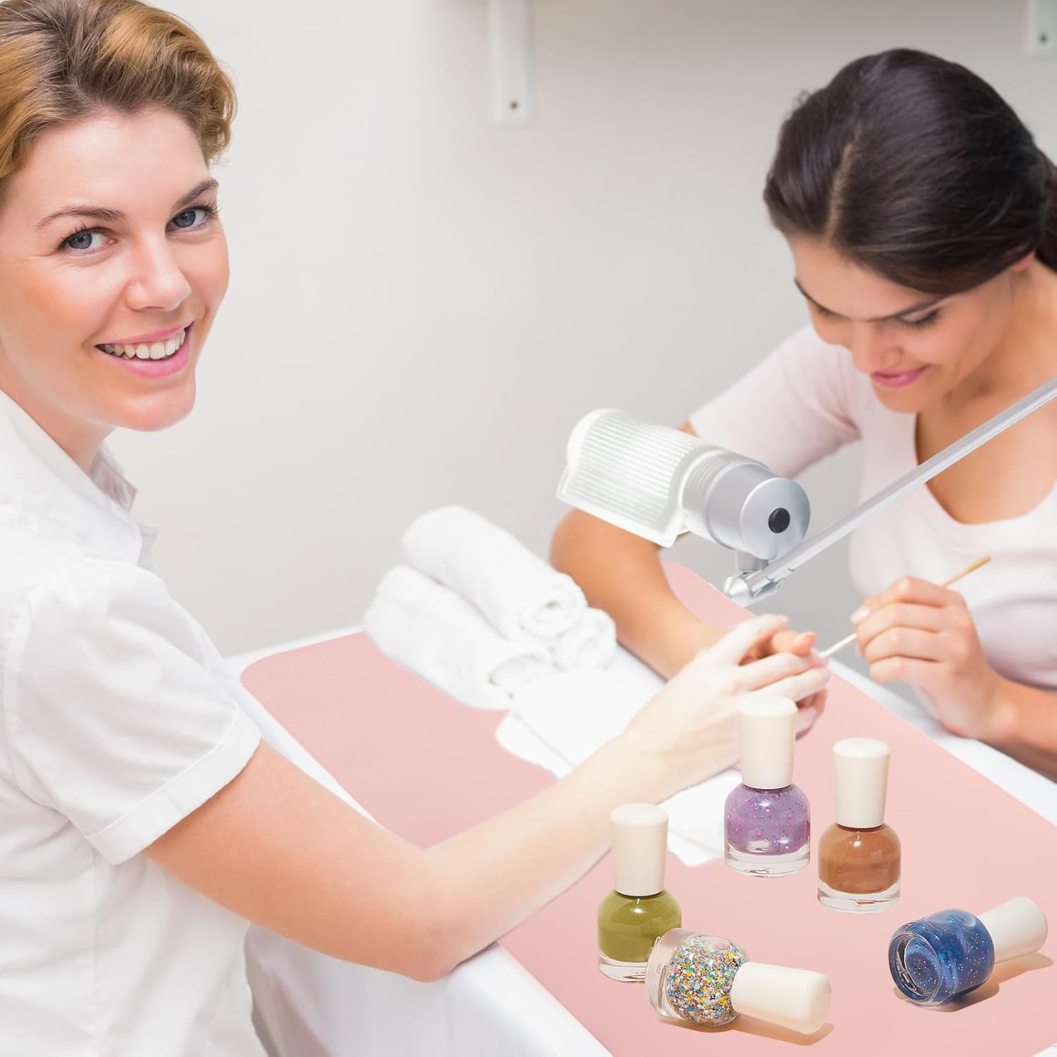 Kifmurase Pink Nail Art Table Mat, Foldable Nail Hand Rest Pad for Nail Arm Rest Cushion (MAT ONLY), Soft Microfiber Leather Nail Mat on Manicure Nail Table Pad Desk for Manicura Salon Room image number 4