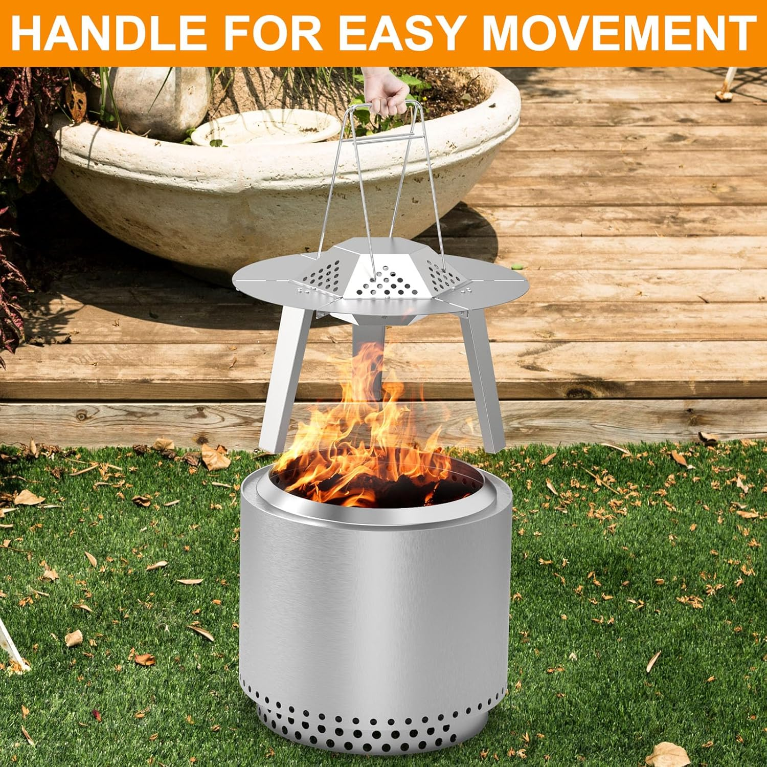 Heat Deflector for Solo Stove Ranger Accessories, Heat Diffuser for Solo Stove Ranger 15" Firepit Captures & Redirects Warmth, 304 Stainless Steel Ranger Heat Deflector with Carrying Handle & 3 Legs image number 6