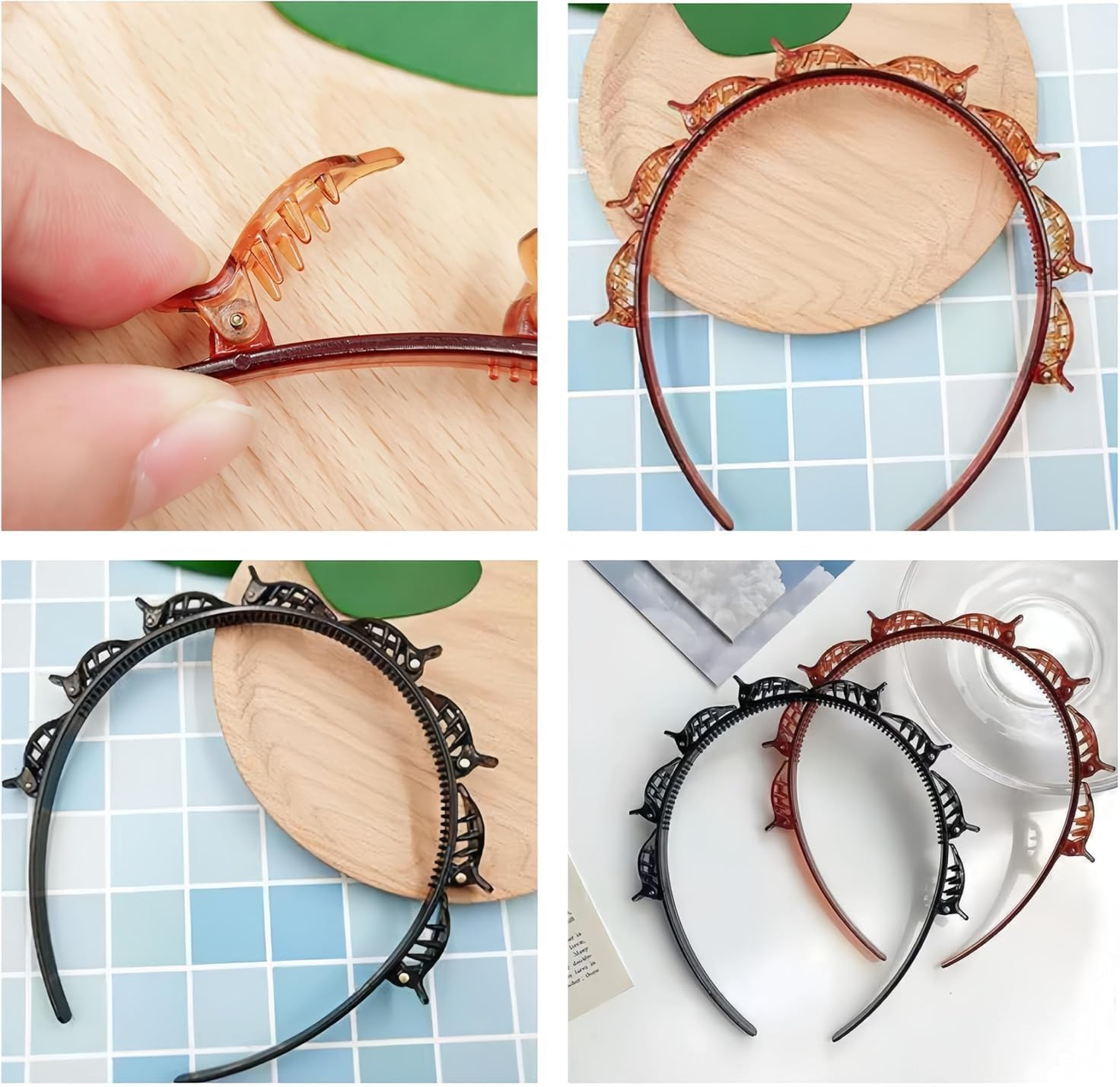 2Pcs Bangs Hairstyle Twist Hairpin Headbands,Bangs Hairstyle Hairpin Twist and Clip Headband,Double Twist Headband Bangs Headband,Double Layer Bangs Hairstyle Headband with Clip Braided Hairband image number 3
