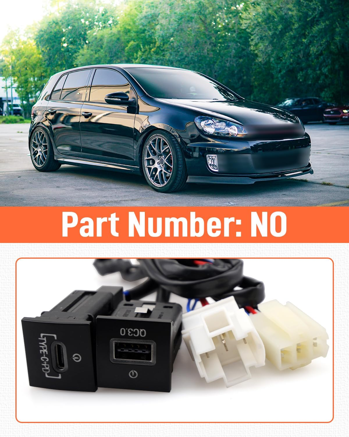 USB-C PD Charger for VW Golf GTI R-Line MK5 MK6, Jetta MK6, Scirocco, Touran 2006-2015 - Dual USB QC3.0 Charger with Quick Charge 3.0 Technology image number 1