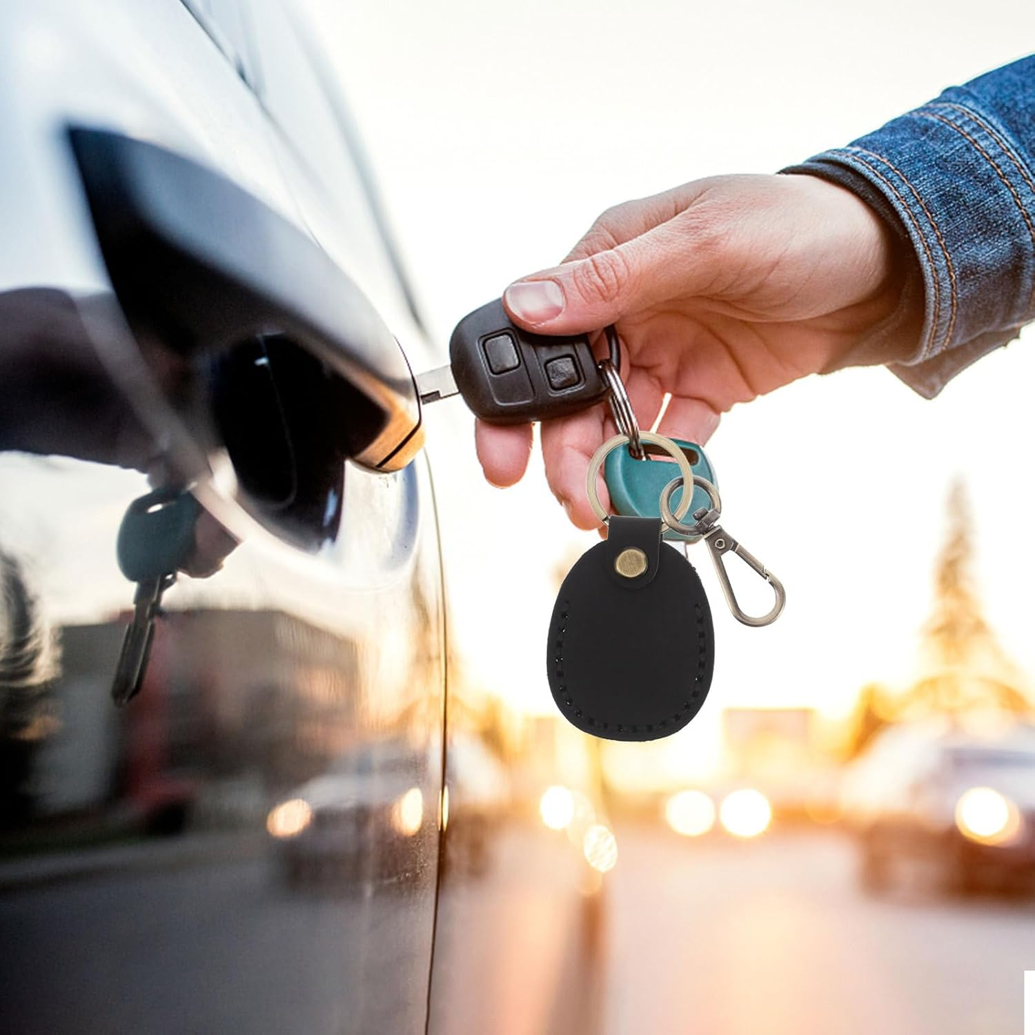 VALICLUD 3Pcs Retro Access Card Holder Keychain for Electronic Tag Case Handmade Pu Card Sleeve Storage Pouch for Women Fob Keychain image number 3