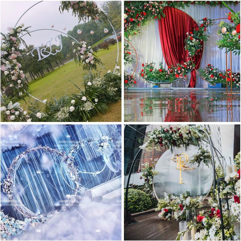 ALSTON 2M round Metal Backdrop Stand Wedding Hoop Arch Flower Display Stand, Balloon Arch Kit Decoration White Circle Background Stand Frame Birthday Party Graduation Celebration Backdrop image number 4