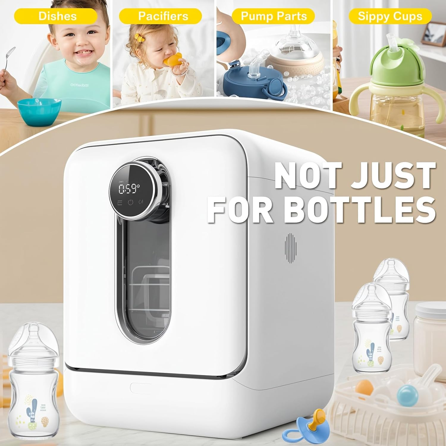 Advwin 3-In-1 Baby Bottle Washer - Sterilizer & Dryer Combo- All in One Bottle Washer Machine for All Bottles, Pump Parts & Baby Item Care - save Time & Effort, for Easy Cleaning, White image number 5