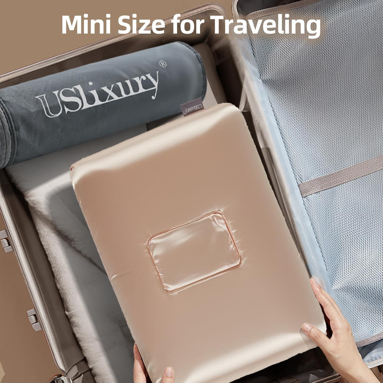 Uslixury Piercing Pillow - Ear Piercing Pillow with Foam Plug, 4''H Ear Pillow with 4.7 * 3.2 and off Center Ear Hole, Certipur-Us Memory Foam Piercing Pillow for Side Sleeper, Satin Cover, Champagne image number 4