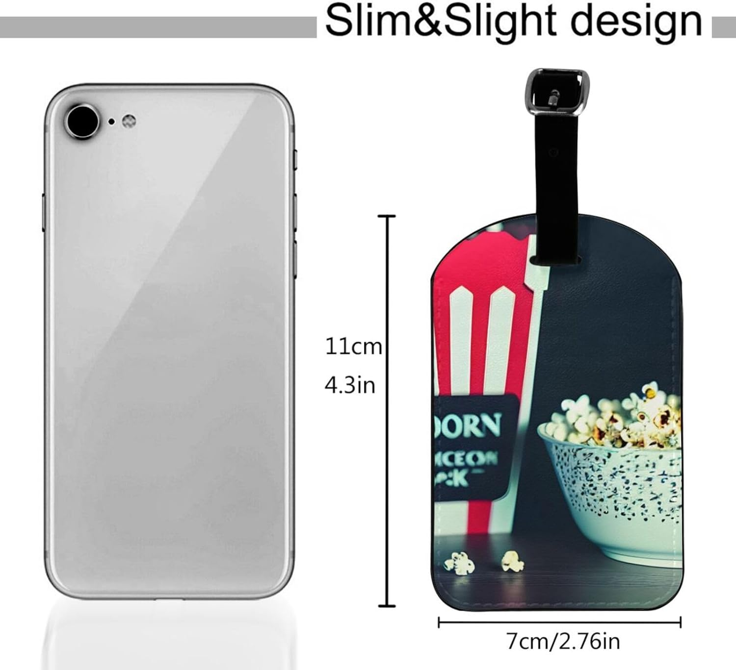 Movie Clapboard and Popcorn Print Elegant Tag Stylish Tag Luggage Tag 4.3 X 2.76 Inch for Suitcases Travel Bags image number 1