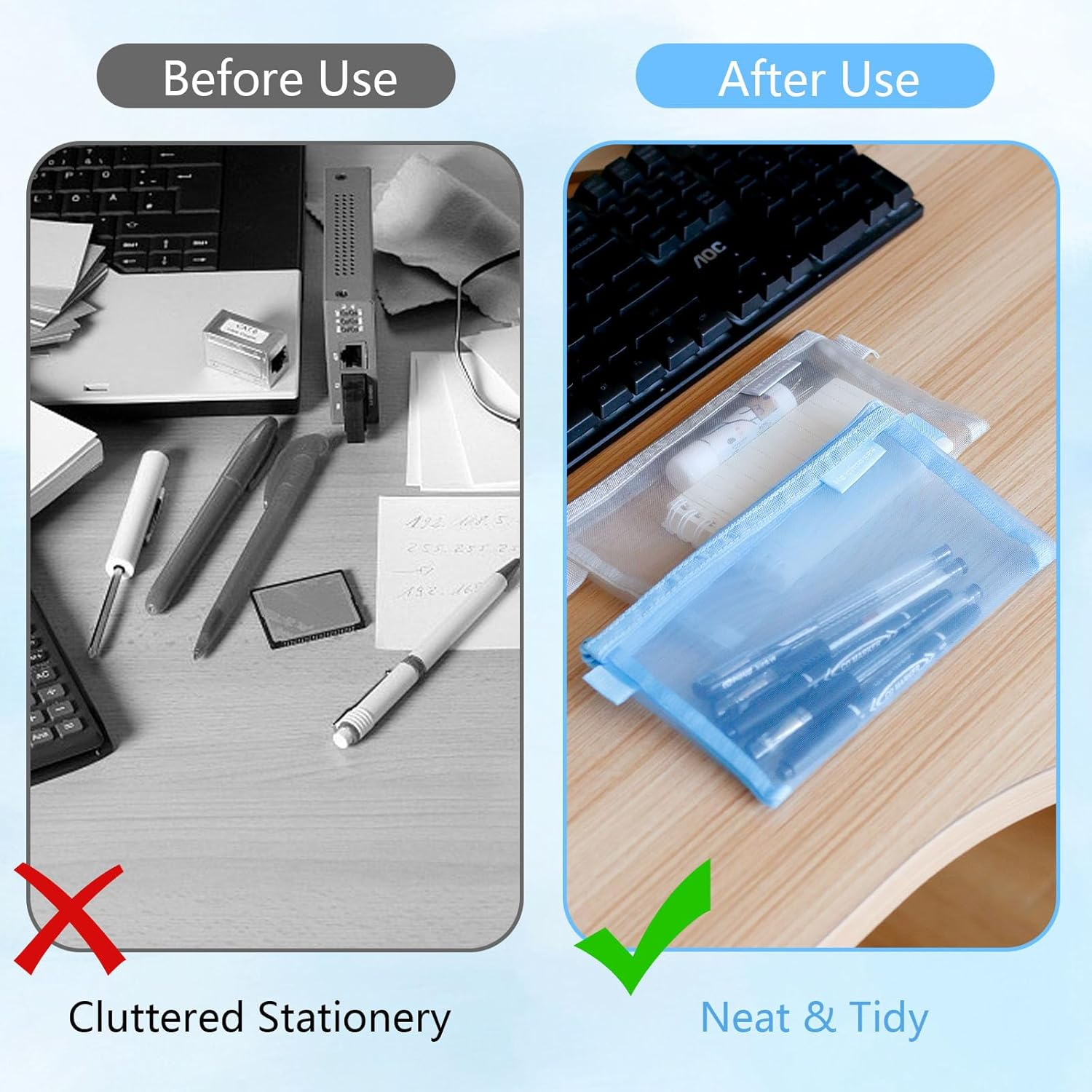 Koceci 8 PCS Nylon Pencil Pouch Zippered, Makeup Bag for Women Grid Mesh Pencil Case Portable Office School Stationery Storage Pouch for Students Adults (Colorful) image number 4