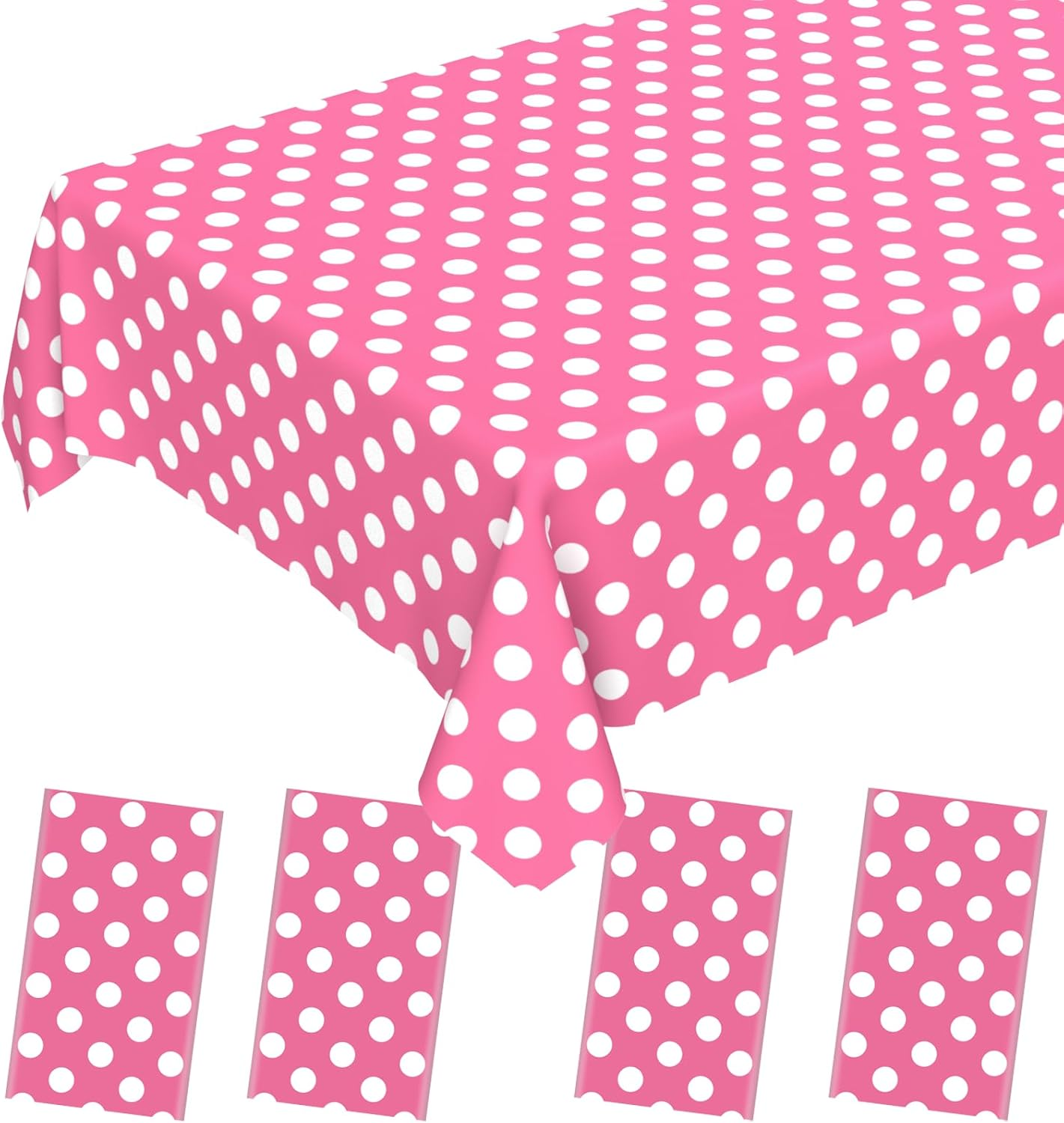 4 Pcs Minnie Mouse Table Cloth, Pink Polka Dot Plastic Rectangular Table Cover, 54 X 108 In, Disposable, Perfect for Parties, Picnics, Birthdays image number 2