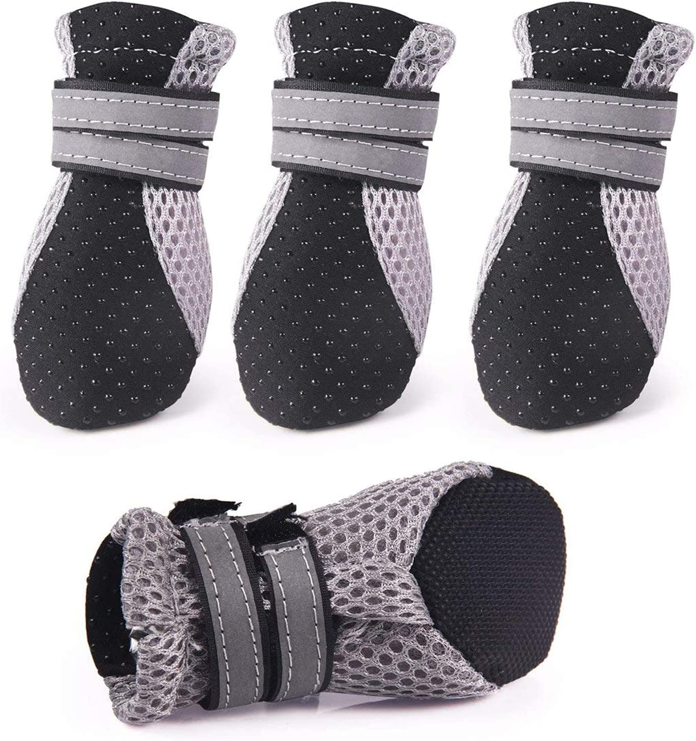 Protective Dog Boots Paw Protector, MH MOIHSING Non-Slip Pet Shoes Durable Dog Shoes Breathable Dog Booties for Small Dogs Outdoor(Size Large, 2 Pairs, Black)