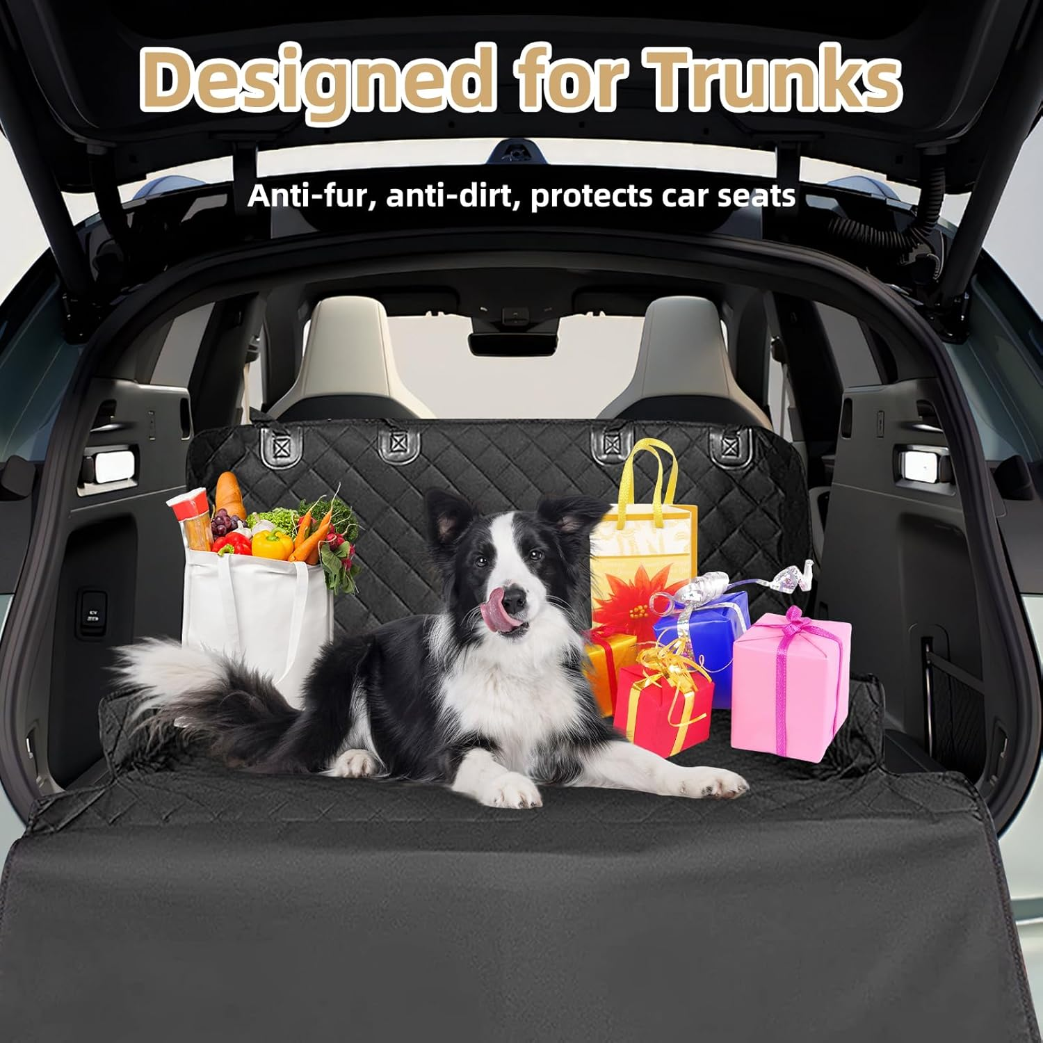 SUV Dog Car Seat Cover, Waterproof Pet Seat Trunk Mat Protector for Vans Suvs Sedans, Non-Slip Scratch-Proof Stain-Proof Dog Car Hammock Easy Clean (205X135Cm, Black) image number 6