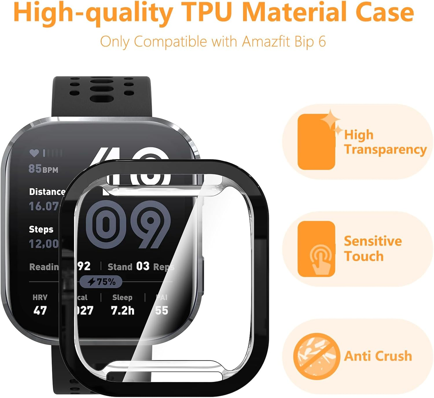 Hianjoo [5 Packs] Case Compatible with Amazfit Bip 6【Not for Bip 5】, Cover Protective Scratch-Resistant Soft TPU Lightweight Bumper Shell - Clear/Black/Silver/Rose Pink/Rose Gold image number 3