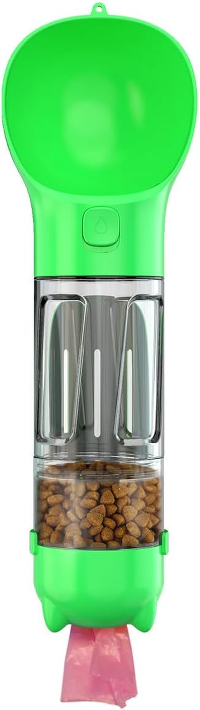 AIMALL 1PC 300ML Pet Travel Water Bottle, Portable Dog Water Cup with Poop Shovel, Dog Food Storage, Garbage Bag Holder, One-Handed Operation, Leakproof, 12.8In/32.5Cm