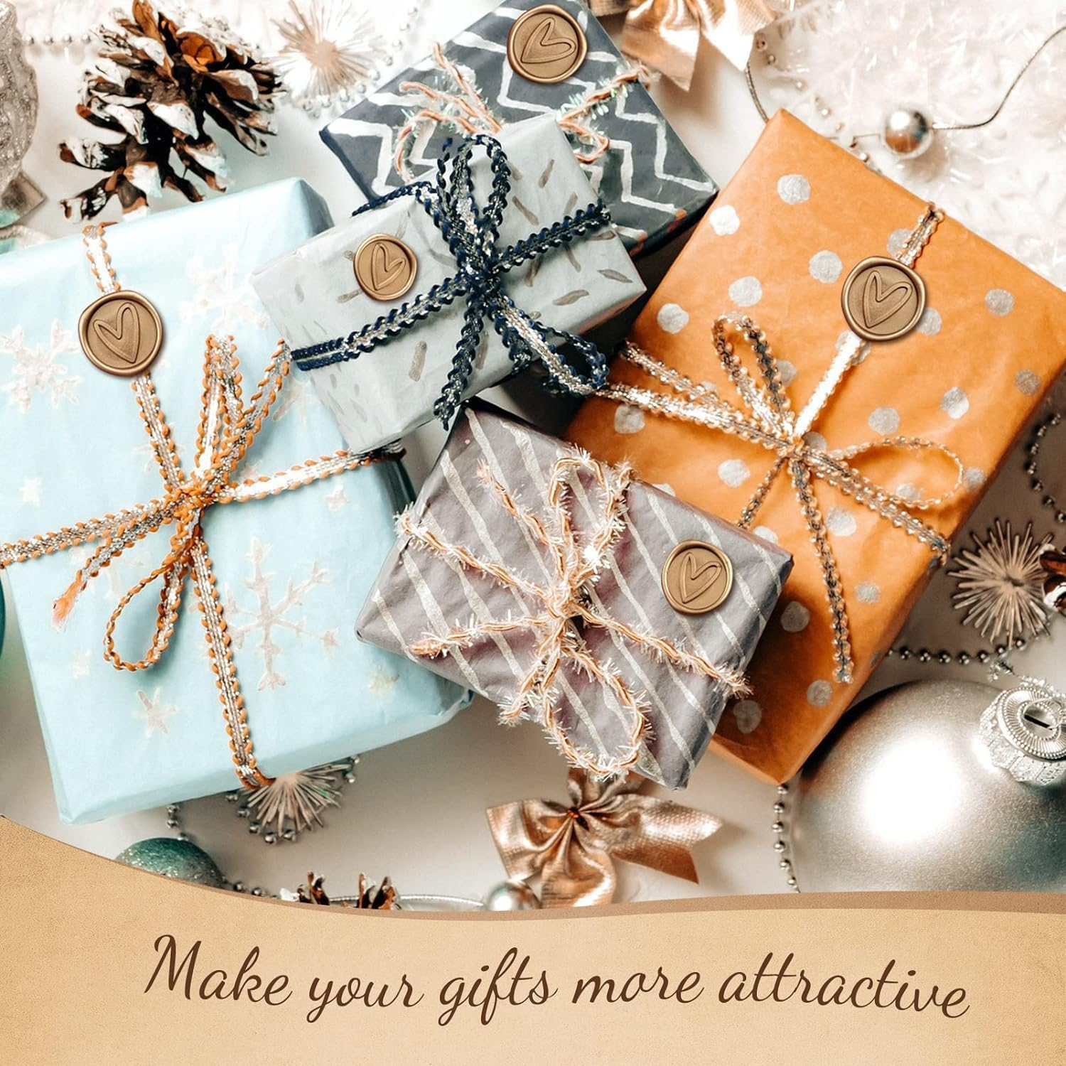 50 Pcs Gold Heart Wax Seal Stickers, Envelope Seals Self Adhesive for Wedding Party Birthday Christmas image number 4