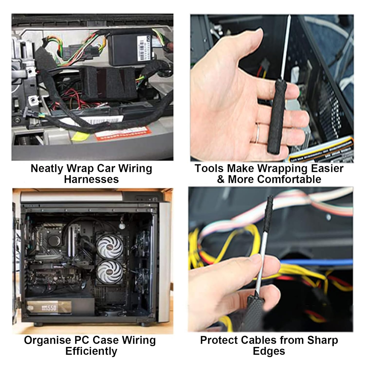 4 Rolls Fabric Wire Harness Tape 19Mm X 25M &ndash; Strong Adhesive, Heat Resistant, Easy Tear Black Cloth Electrical Tape for Car, Home & Workshop