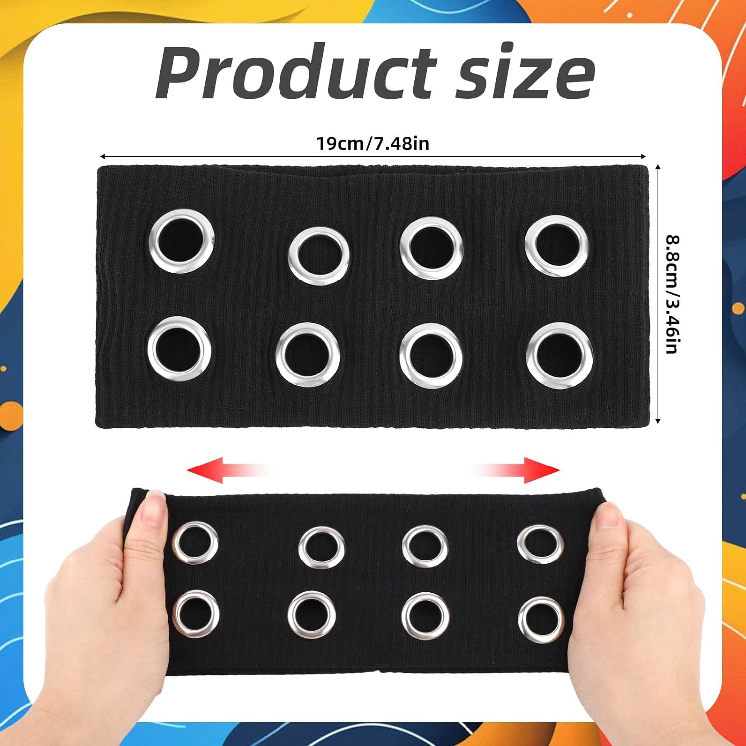 Lasuroa Women Hollow Out Eyelets Elastic Headband, Wide Eyelet Headband Stylish Punk Hairband for Women Hair Accessories for Yoga Workout Running (Black) image number 3