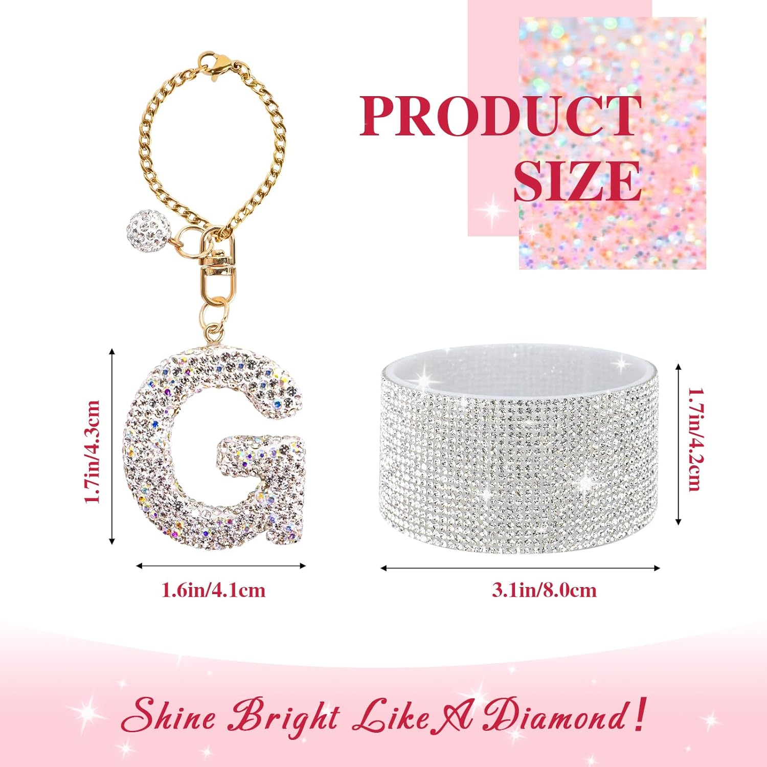 Water Bottle Accessories Set for Stanley Cup 30Oz 40Oz, Bling Letter Charms, Diamond Straw Cover, Glitter Silicone Boot, Personalized Sticker, Bow Straw Topper for Stanley Cup Accessories (G) image number 1