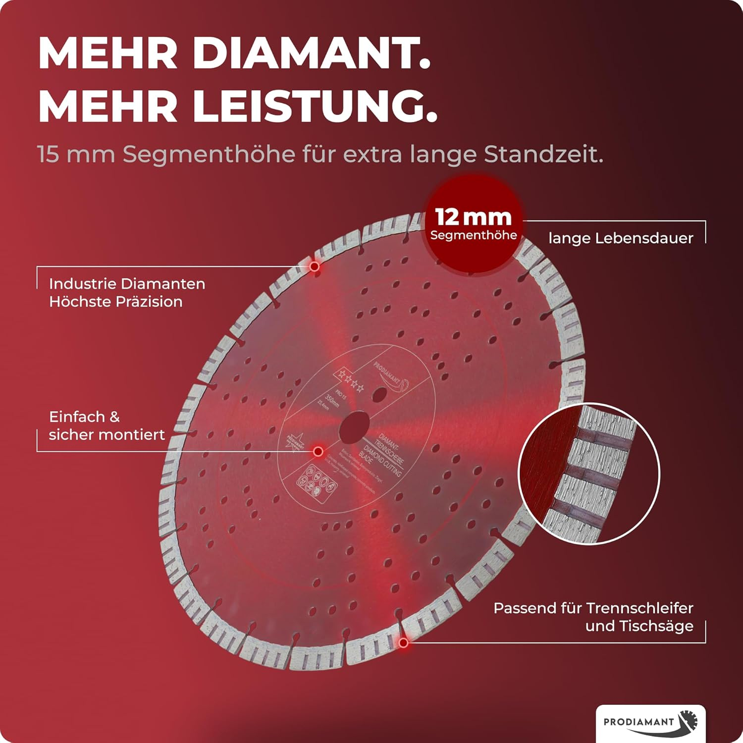 PRODIAMANT Premium Diamond Cutting Disc Concrete 350 Mm X 25.4 Mm Segment Height 15 Mm image number 2