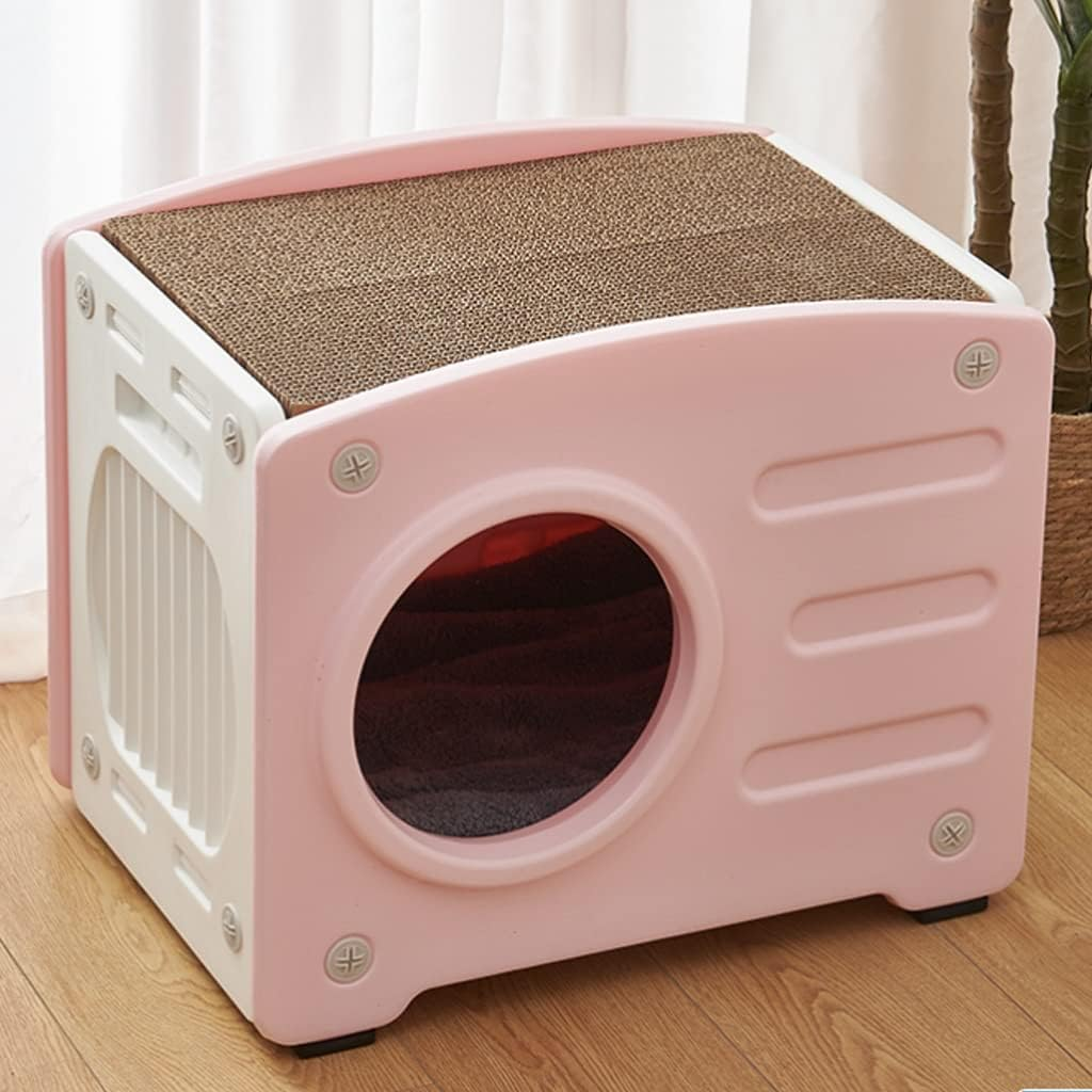 Double-Layer Cat Nest Summer Cat House Summer Cat Bed Removable and Washable Cat Nest General Pet Supplies(Color:Pink) image number 2