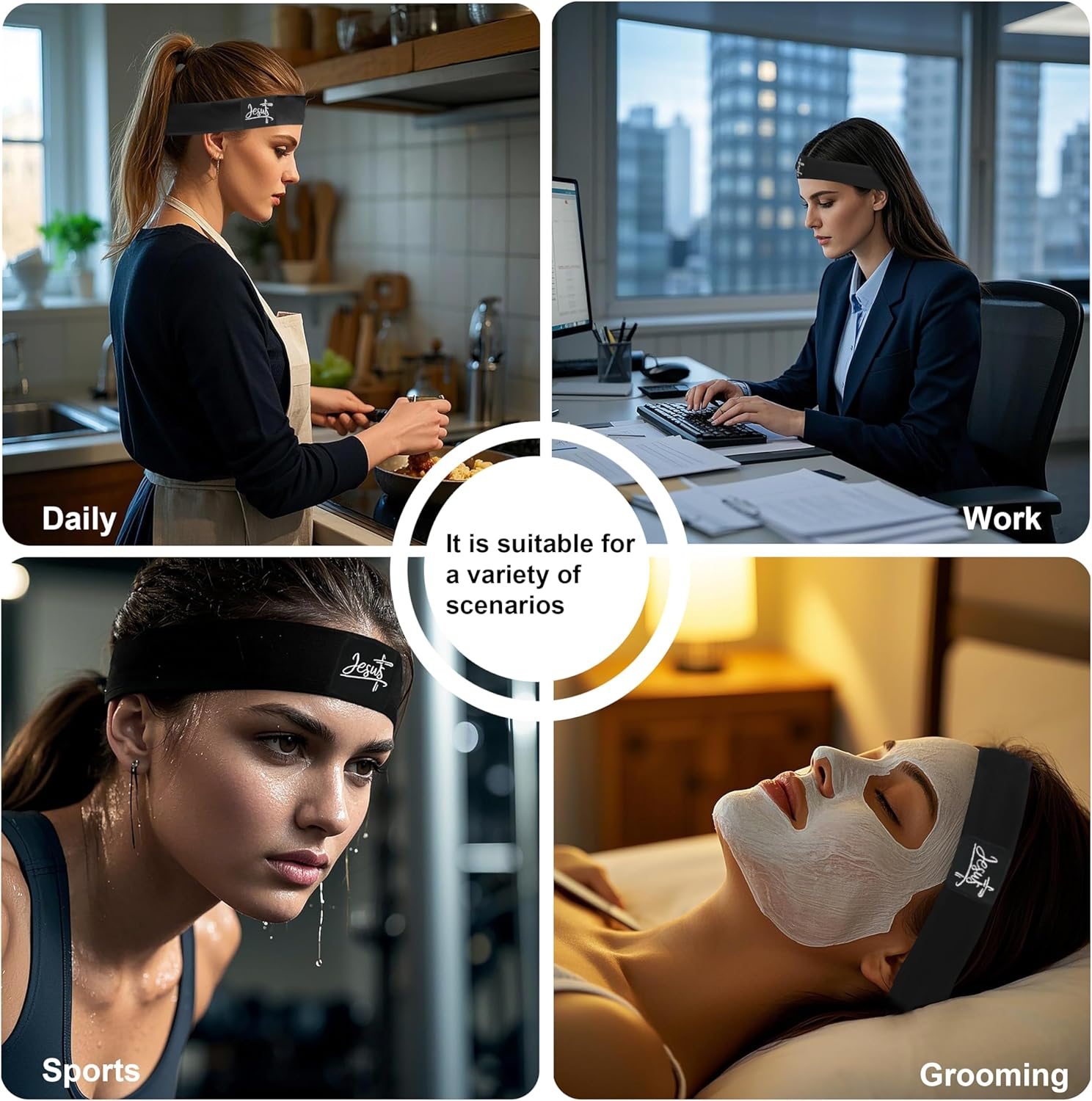 Daily Bible Verse Headbands for Women Non Slip,Soft Cloth Fabric Hair Bands with Nfc,Elastic Inspirational Christian Religious Hair Warp for Workout Yoga Running, Black - Black-A image number 5