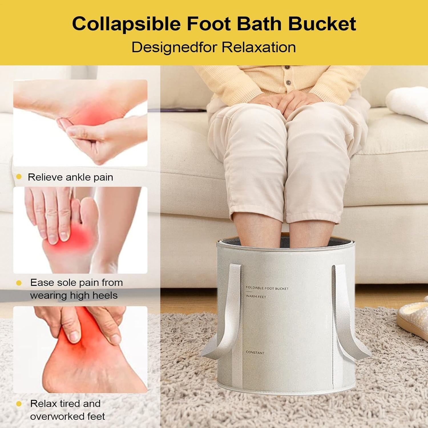 Feet Soaking Tub, Folding Portable Foot Bath, Spa Bucket Waterproof Container and Non-Slip Base for Circulation Care Cleaning Shower Travel image number 1