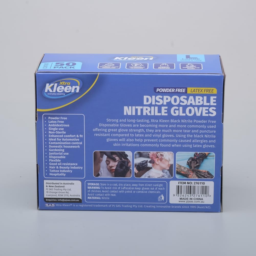 Xtra Kleen Nitrile Powder Free Disposable Gloves, Black, Large (Pack of 50) image number 4