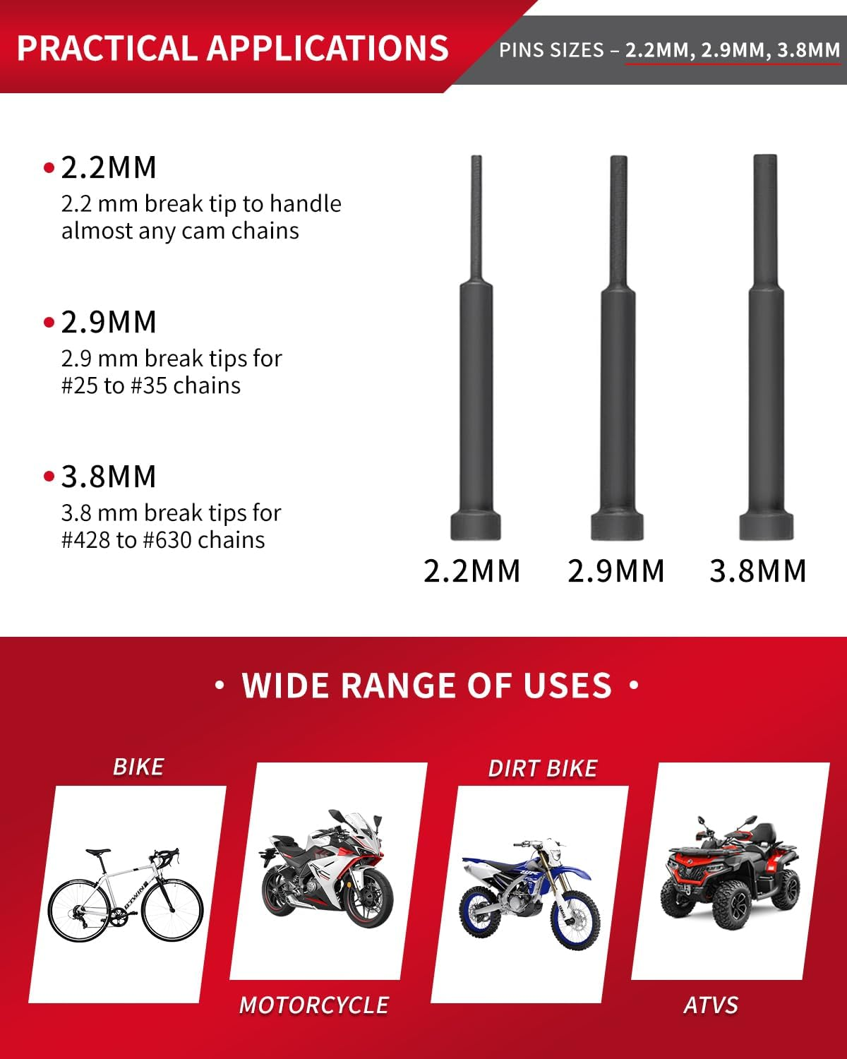 Chain Breaker 13-Piece Set with Carrying Case &ndash; Chain Cutter and Riveter for Motorcycle, Bike, ATV image number 4