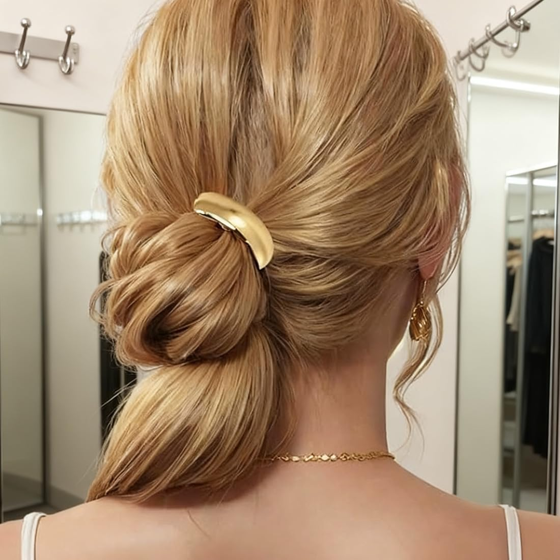 VAEIORP Pack of 4 Metal Hair Cuffs, Elastic Hair Bands, Bracelet, Ponytail Holder, Hair Band for Women and Girls, Thick, Thin, Curly (Gold, Black) image number 5