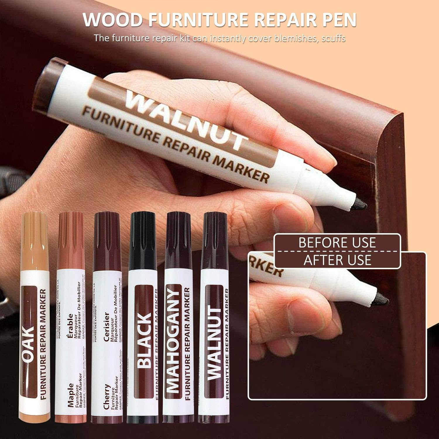 Generisch Wfunniture Repair Marker, Wood Scratch Repair Pen, Scratch Removal, 6 Colours Wood Markers, Wooden Pens, Furniture Repair Markers for Home, Door Cabinet Wooden Chair image number 4