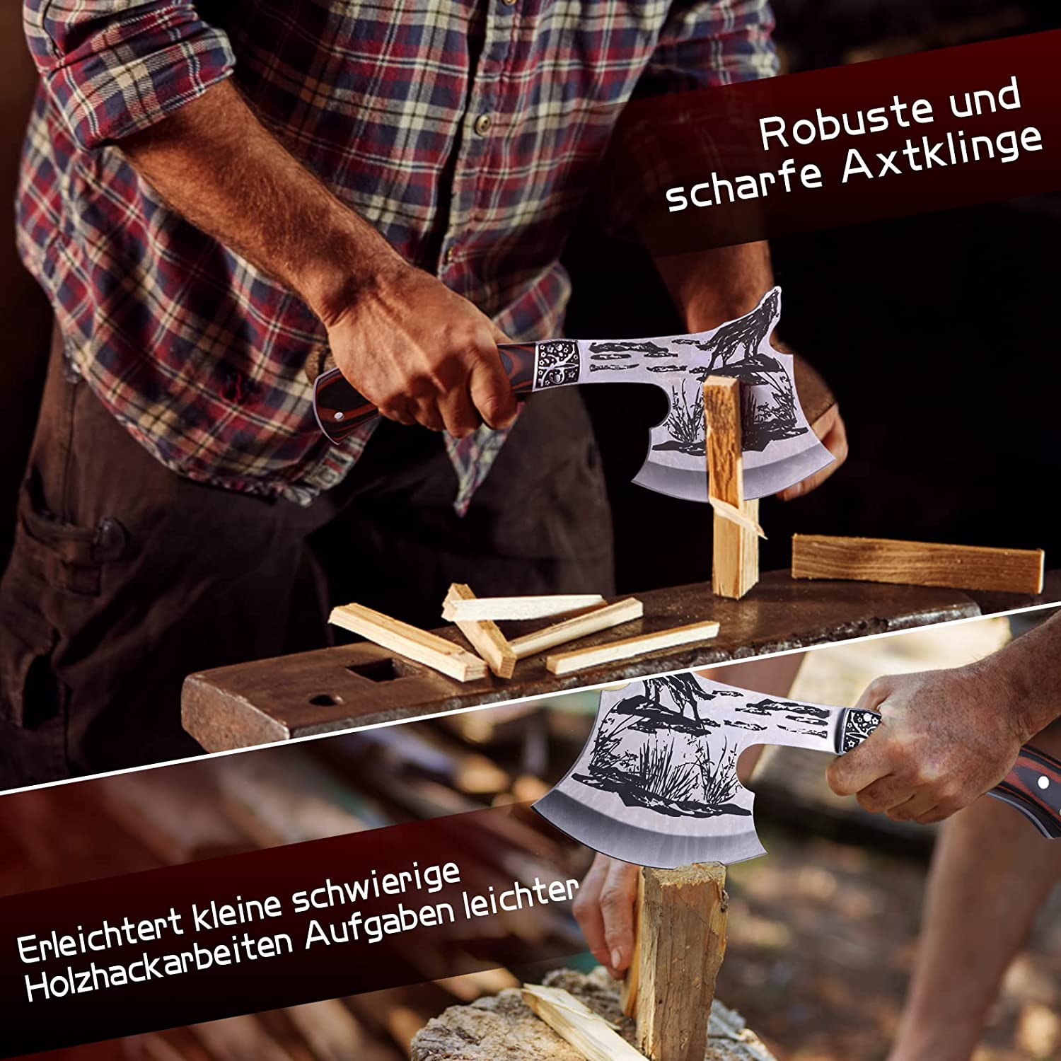 Survival Axe，Multitool Axe Set, Large Camping Axe with Hammer Whistle Compass Sheath Knife, 8 in 1 with Survival Hammer, Mutifunctional Survival Equipment for Hiking,Hunting,Camping, Bushcrafting image number 5