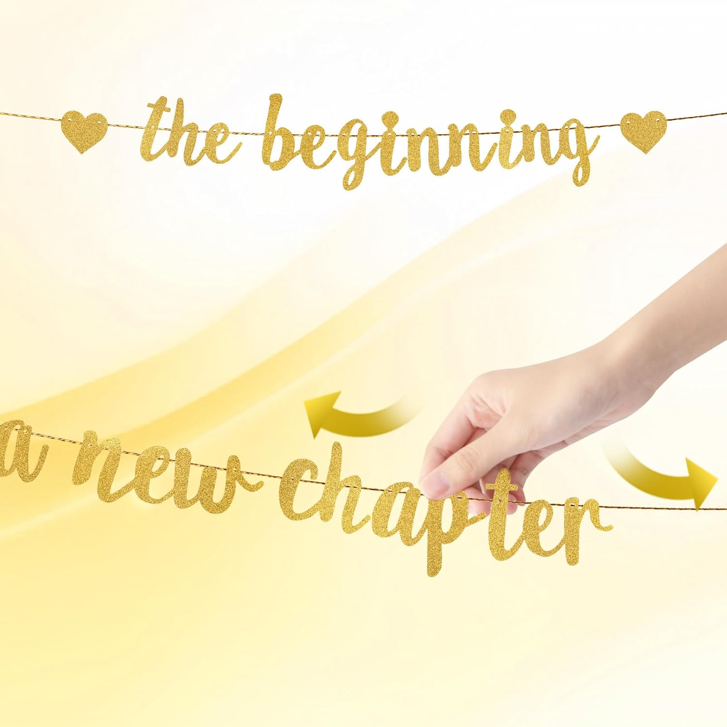 The Beginning of a New Chapter Banner, Shiny Congratulations Banner Farewell Party Garland Sign for Going Away House Warming Graduation New Job Divorce Engagement Party Decorations (Gold) image number 5