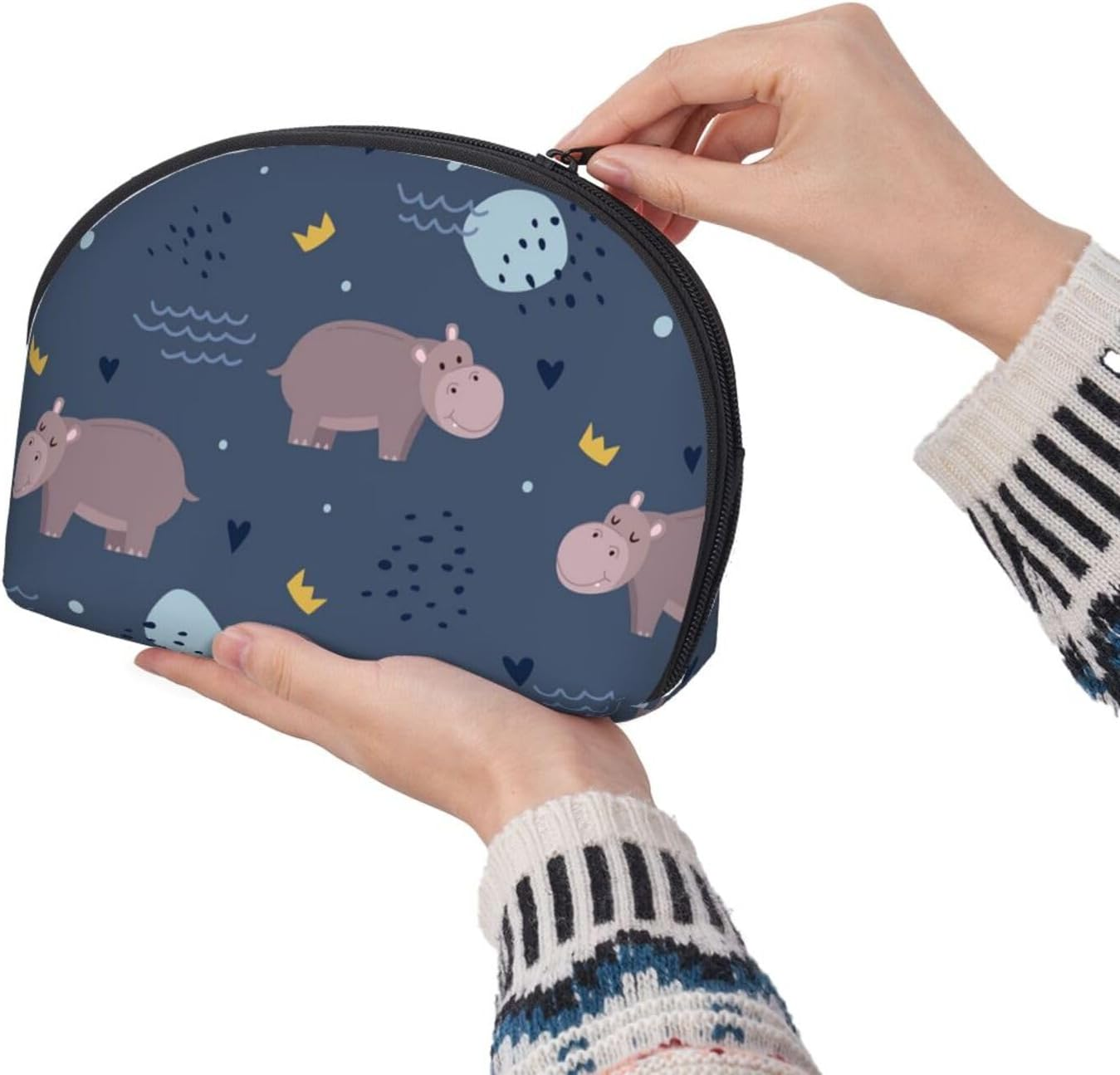 Cozimangoe Coin Pouch Makeup Bags Set, 2 Piece Shell Shape Cosmetic Bag with Pockets for Daily Travel Handbag Lipstick Keys Toiletry, Personalized Hippo Animal image number 6