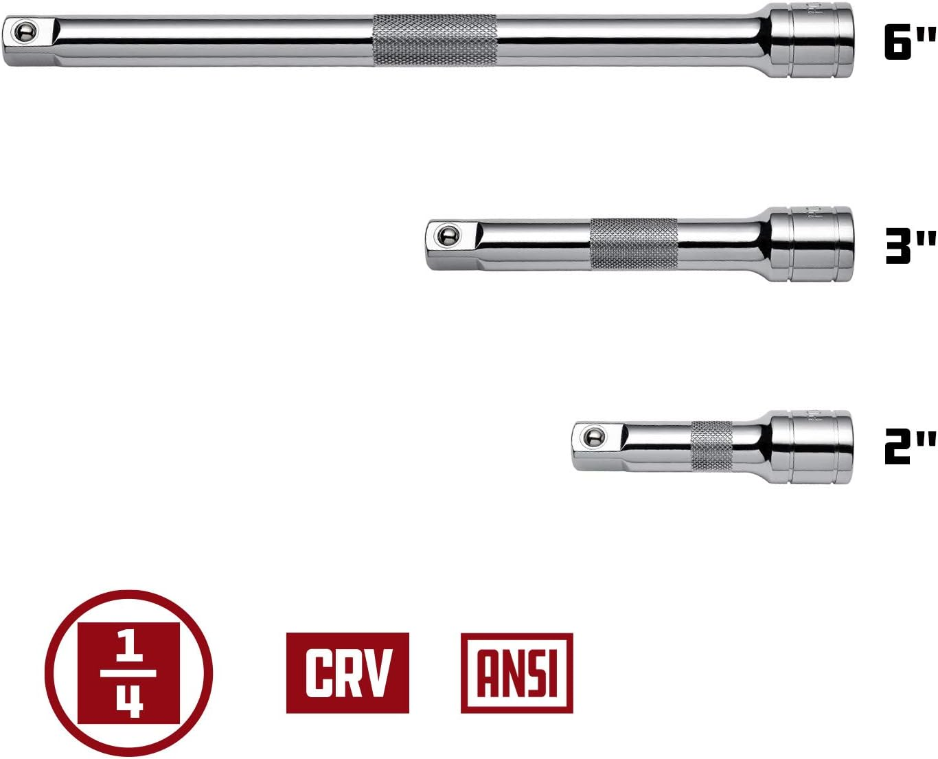 Powerbuilt 1/4" Drive Extension Bar Set, 3 Piece, Includes 2, 3, and 6 Inch Extensions, Use Ratchet to Reach, Non-Slip Grip 640842 image number 4