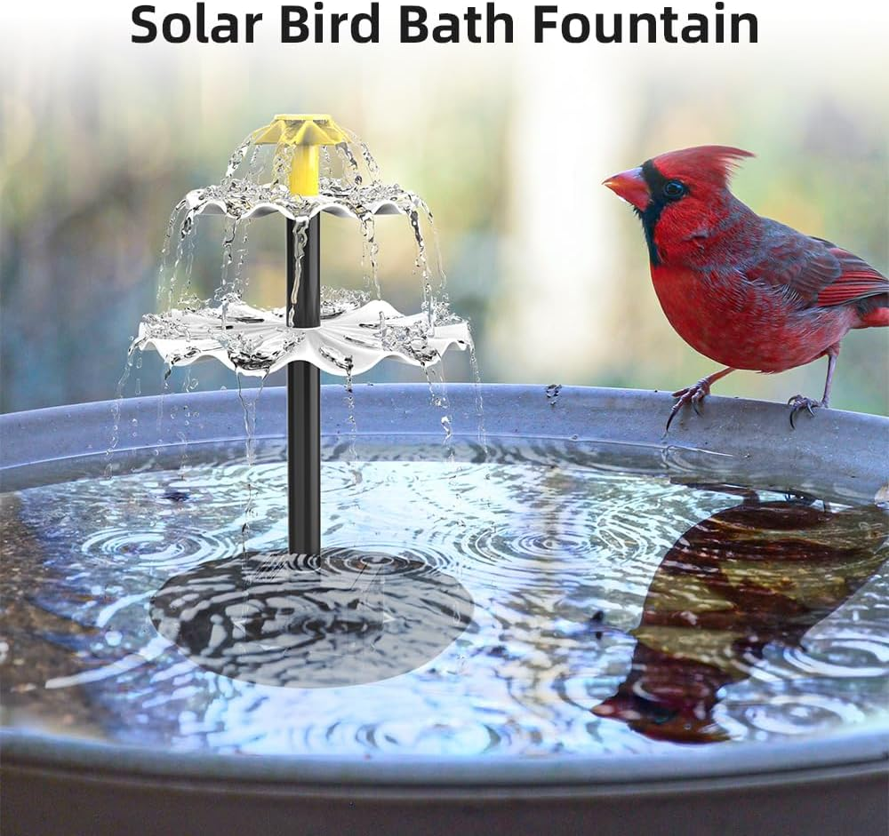 6W Solar Fountain Pump for Bird Bath with 12 LED Lights 9 Nozzles Built-In 1500Mah Battery Solar Powered Water Fountain Pump for Garden Pond Pool Fish Tank Aquarium and Outdoor Black BSV-SP006L image number 6