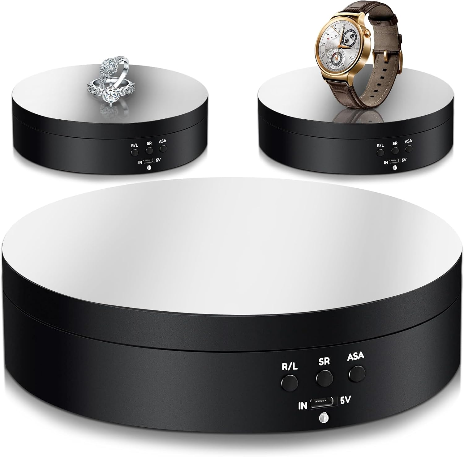 Dawntress Rotating Display Stand Motorized - Electric Turntable Display 5.4Inch / 13.72Cm with 3 Modes, 360 Degree Automatic Turntable for Photography Products, Jewelry, Cake, Market Shows - Black image number 6