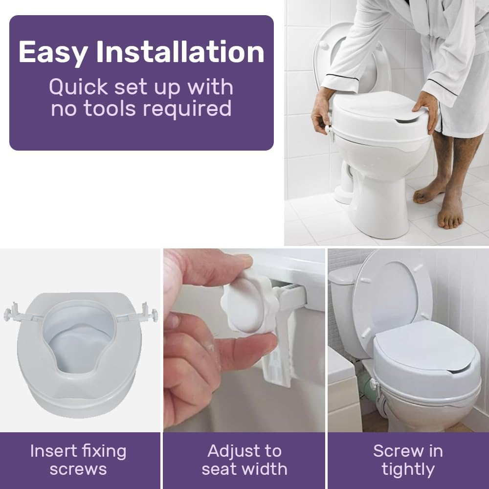 Equipmed Raised over Toilet Seat, 10Cm Riser, 125Kg Capacity, Raiser with Lid, White