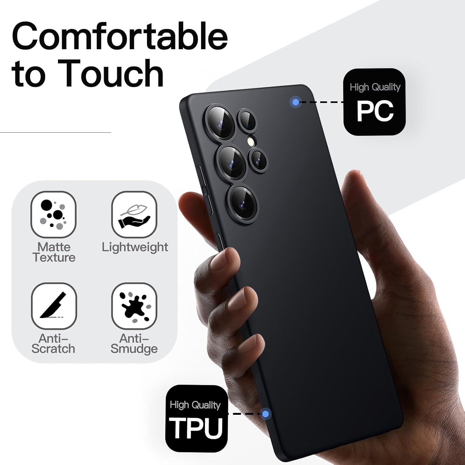 Jetech Slim Case for Samsung Galaxy S25 Ultra 5G with Camera Lens Full Protection, Ultra-Thin Lightweight Matte Finish Minimalist Protective Phone Cover (Titanium Black) image number 4