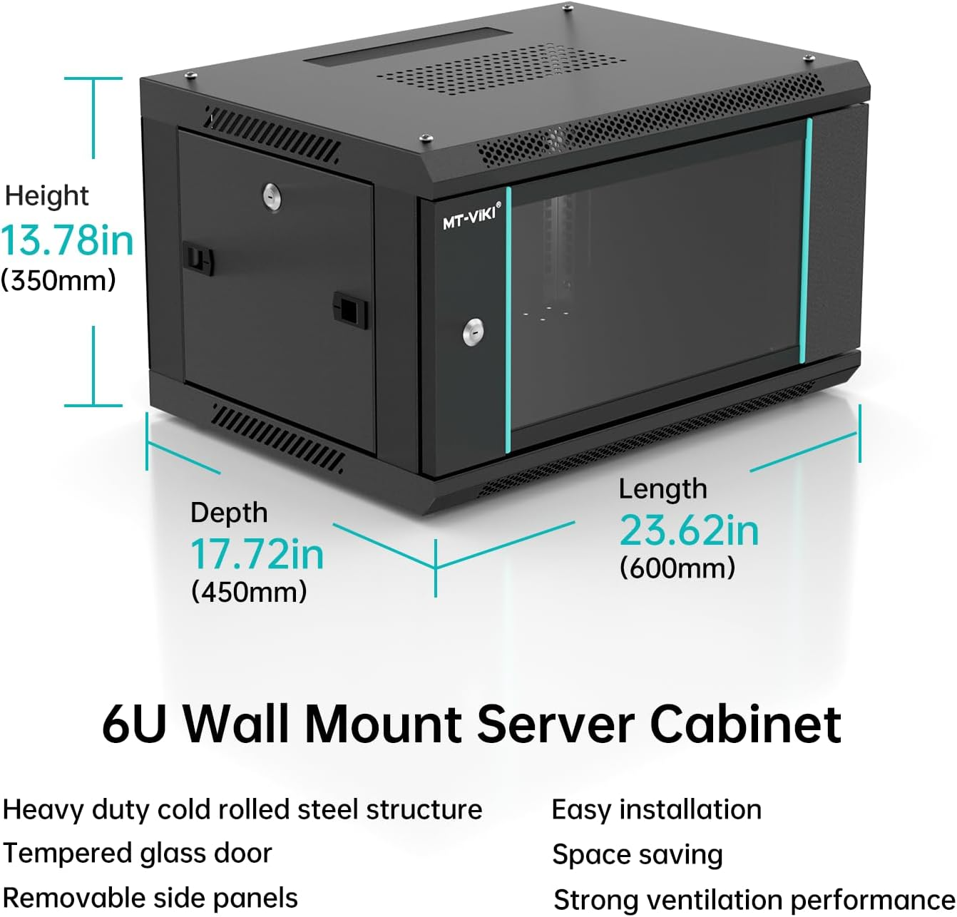 MT-VIKI 6U Wall Mount Server Cabinet Network Rack Vented Enclosure, 0.8Mm Thick, 17.7'' Deep (450Mm), for 19'' IT Equipment, Included 1Pcs 10'' Depth Rack Shelf image number 4