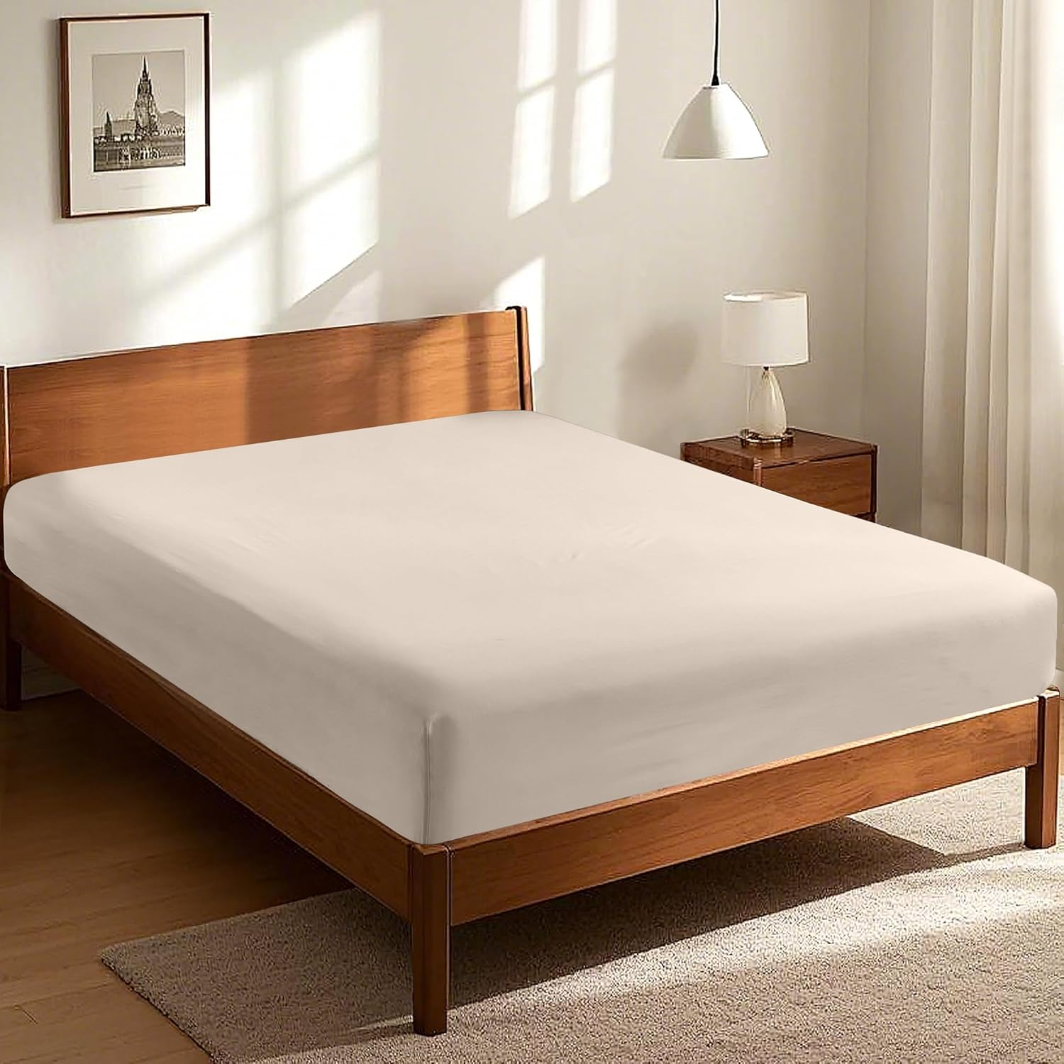 LINENOVA Double Fitted Sheet &ndash; 100% Vintage Washed Cotton - Naturally Soft & Breathable, 40Cm Deep Pocket &ndash; Warm Sand, 1 Piece image number 2