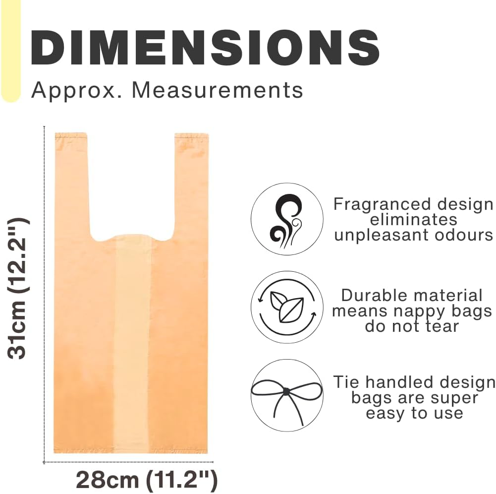 400 Coloured Nappy Bags with Tie Handles, Fragranced for Eliminating Odours, Durable and Leak-Proof, Light-Weight and Perfect for Babies Travel Bags image number 2