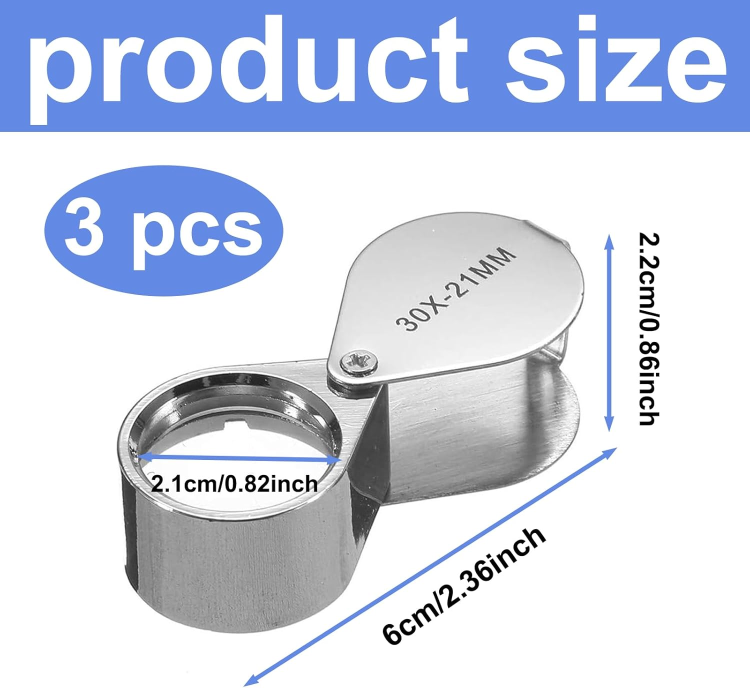 3 Pcs Jewellers Loupe, 10X, 20X and 30X Magnifier, Loupe Magnifier, Folding Handheld Magnifying Glass for Jewelry Recognition, Scientific Documents, Newspaper and Book Reading image number 2