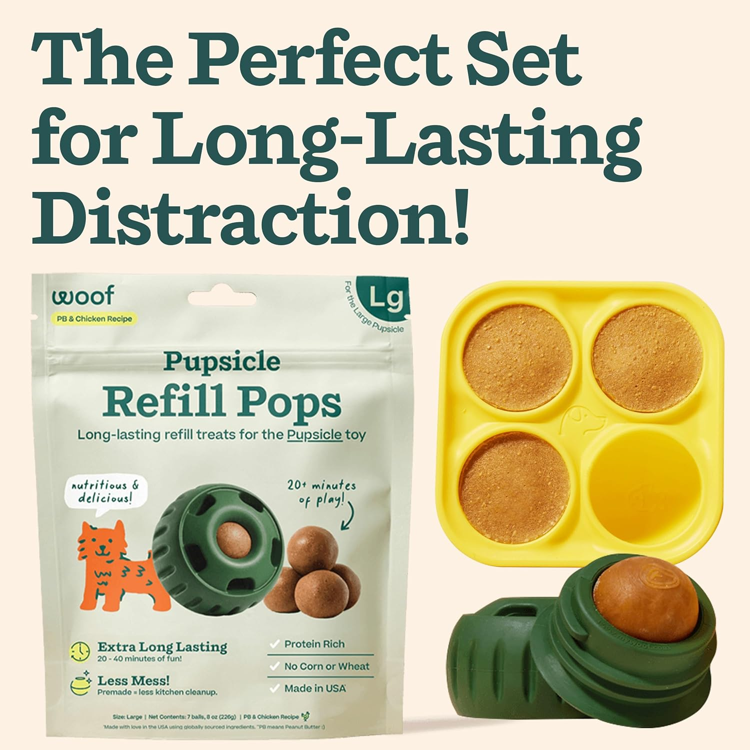 WOOF Starter Pack - Interactive Toys for Boredom - Treat Molds Silicone - Chicken-Flavored Healthy Treats - Pupsicle Enrichment Toy - Large Dog Toys - 25-75 Lbs image number 4