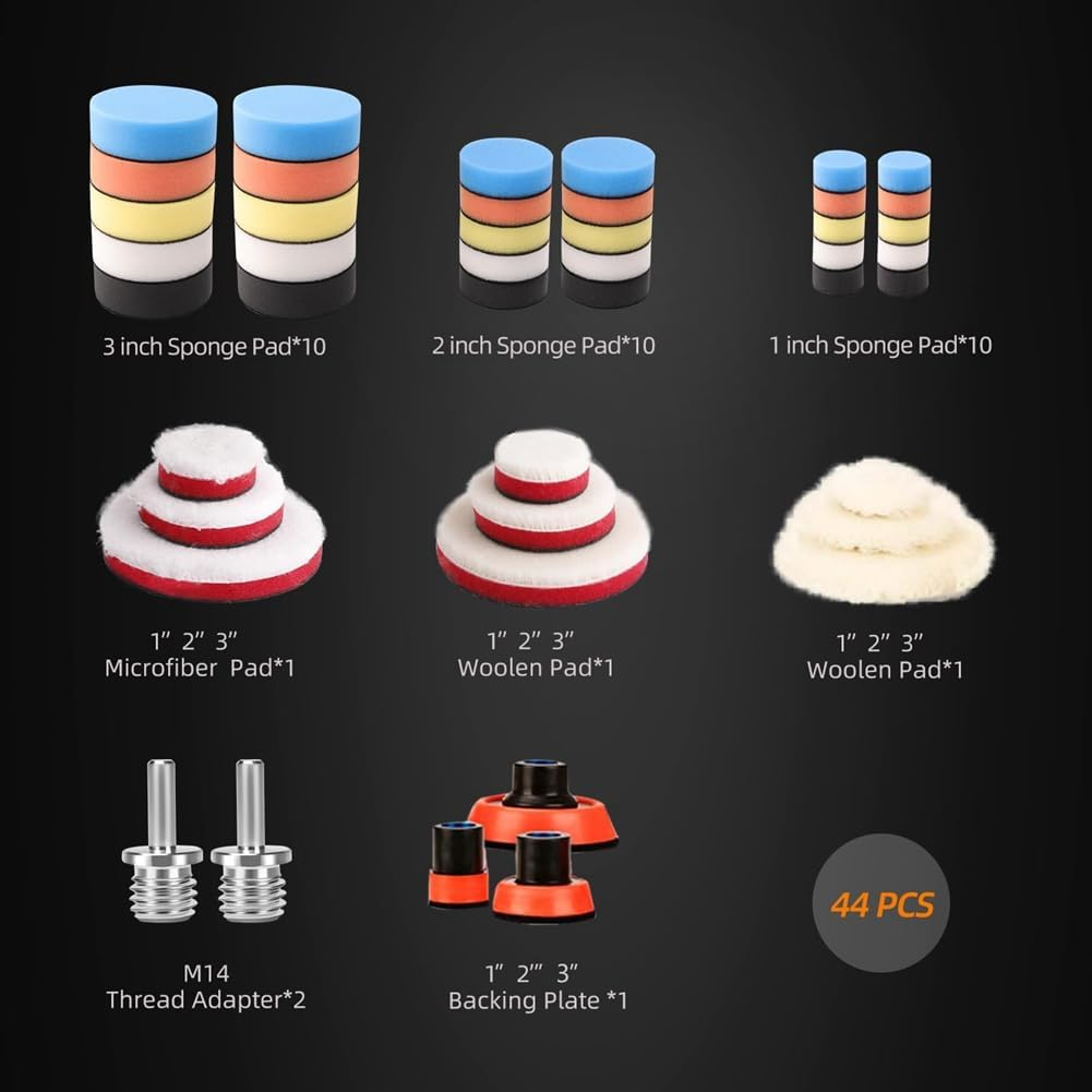 Elqater Sponge Polishing Pads 44Pcs 1Inch 2Inch 3Inch Detail Polishing Buffing Pad Mix Size Car Detailing Kit image number 5