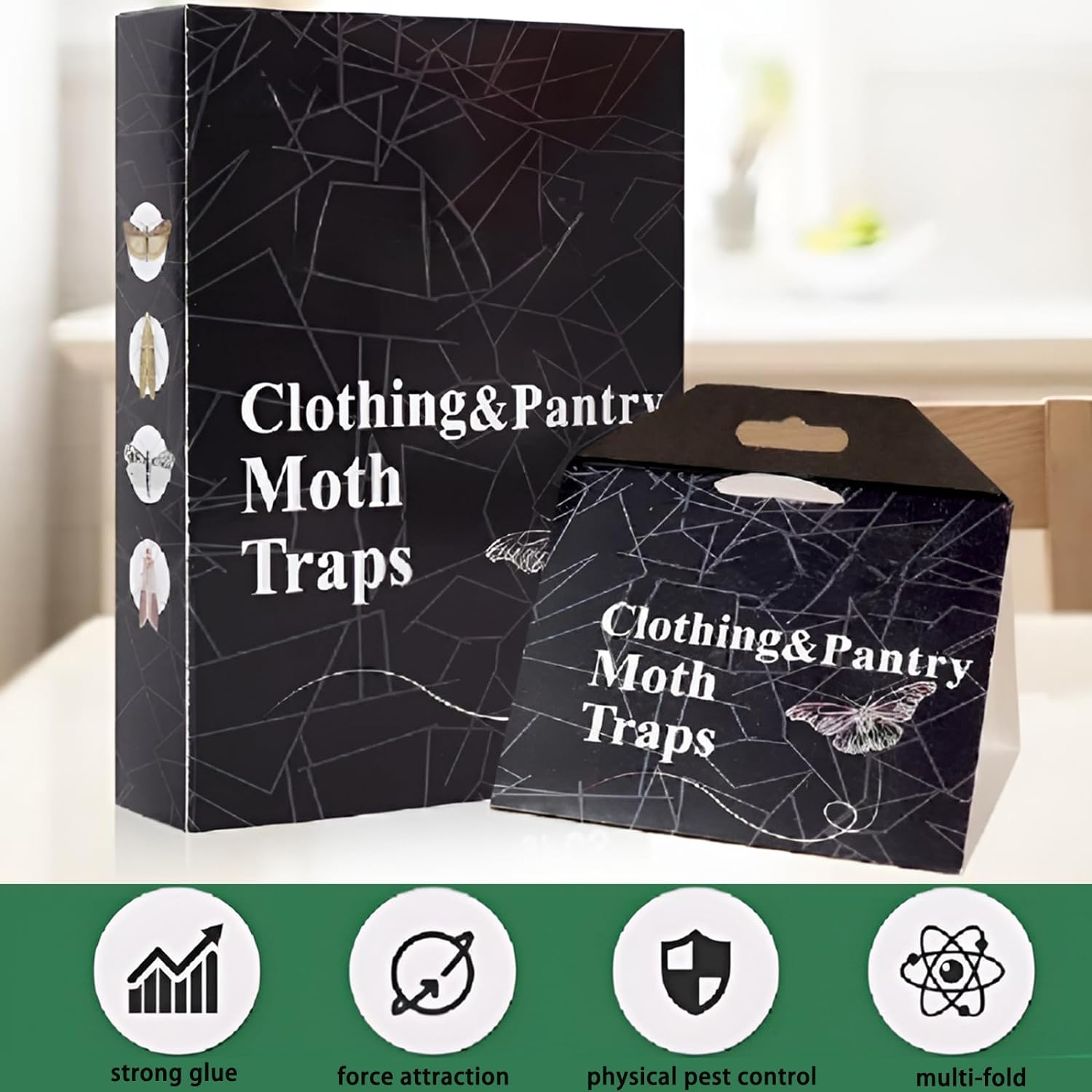 10 Sheets/2 Boxes Pantry Ultimate Moth Traps,Non-Toxic Sticky Glue Moth Trap with No Insecticides,Adhesive Pantry Moth Traps for Clothes, Closets, Wheat, Indian Meal and Other Common Moths image number 1