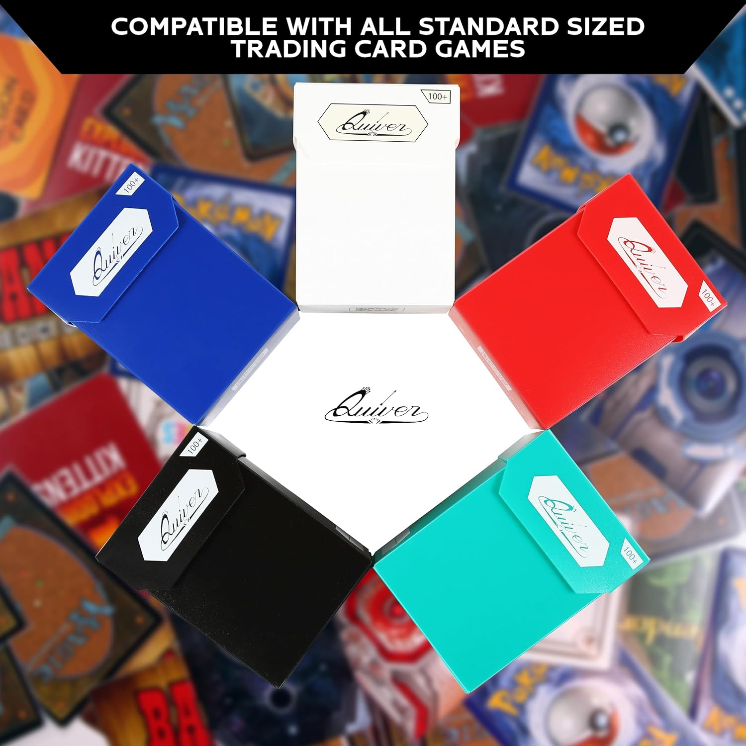 Quiver Time 100+ Standard Deck Blocks with 2 Dividers/Card Deck Box - Set of 5 MTG Deck Box - Compatible with Magic Commander & Other TCG Cards - (White, Black, Blue, Red & Green) image number 2