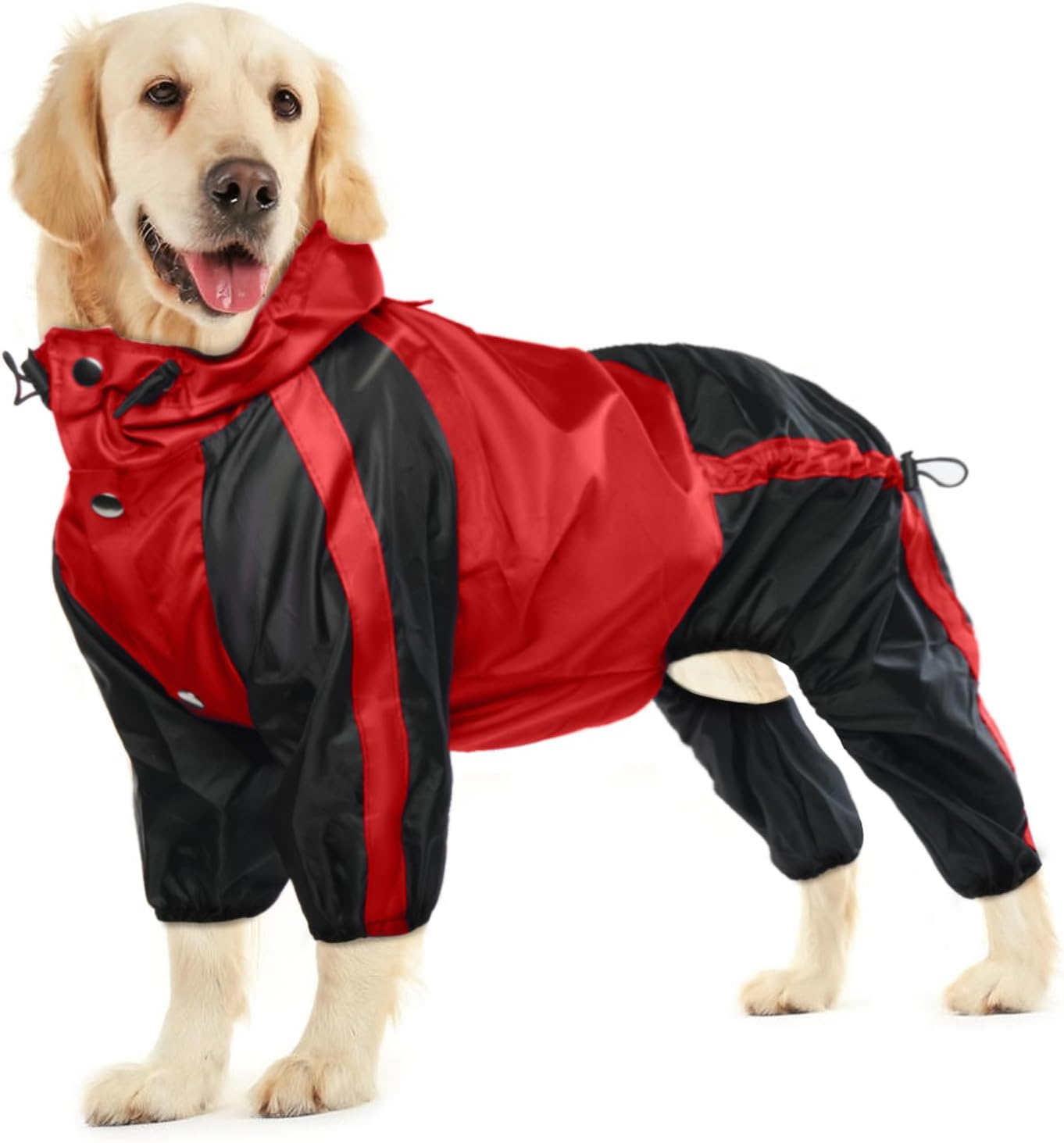 OUOBOB Dog Raincoat, Waterproof Dog Rain Coats for Large Dogs, Lightweight Rain Jacket, Adjustable 4 Legs Pet Poncho with Hood, Snow-Proof Dog Vest Rainwear, Rain Clothes Apparel with Leash Hole image number 4
