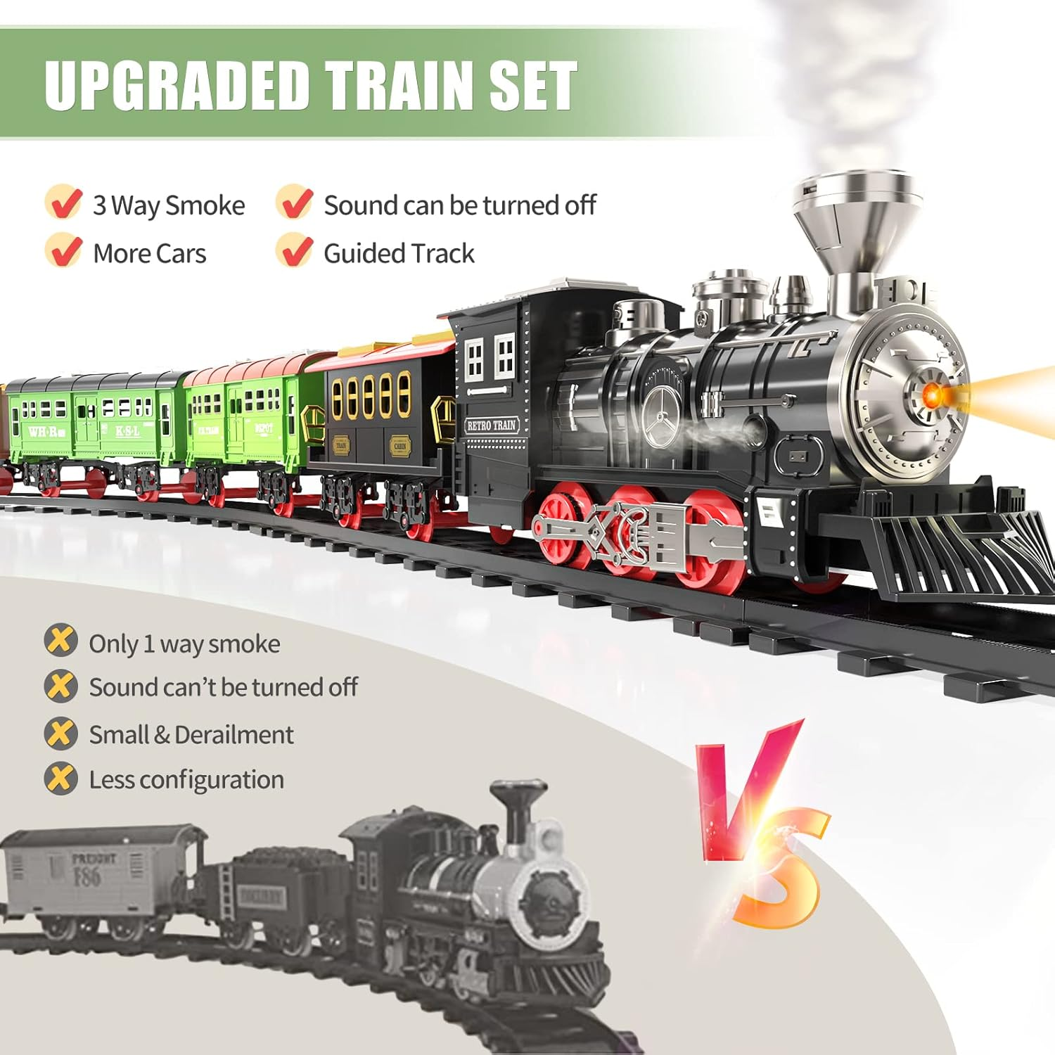 Large Train Set - Kids Electric Train Toy with 3 Way Smoke Locomotive, Light and Sounds, Cargo Cars and Long Tracks, Large Gift Train Set for Boys & Girls image number 5
