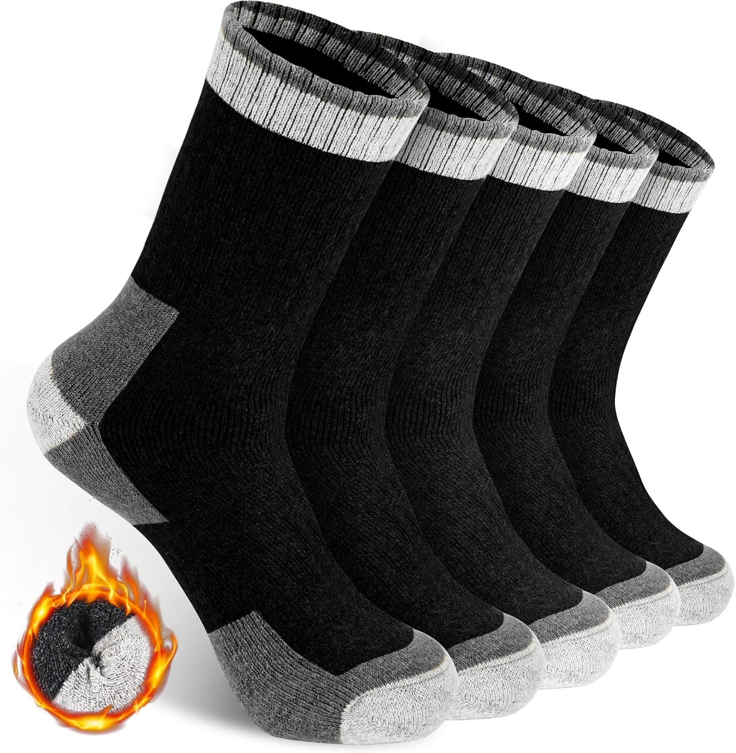 SIMIYA 5 Pair Merino Wool Socks Men Warm Thick Thermal Socks Hiking Socks for Cold Winter Outdoor Walking Running Skiing