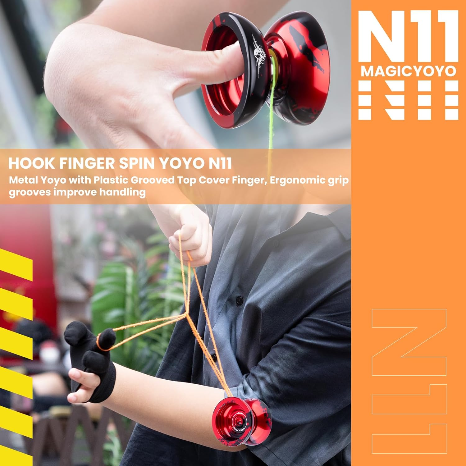 MAGICYOYO N11 Professional Unresponsive Yoyo & Responsive Yo Yo for Kids 8-12 or above Alloy Aluminum Yo-Yo with Yoyo Bag, 1 Glove, 12Strings and Responsive Bearing Kit (Black Red) image number 1