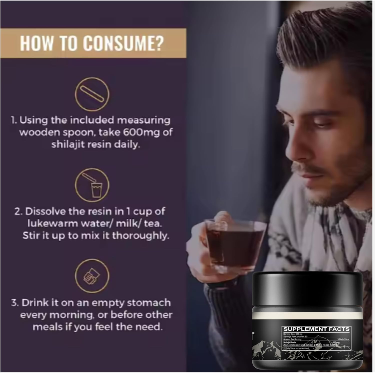 Pure Himalayan Organic Shilajit Resin 60Grams | High Potency Mineral Supplement with Fulvic Acid | 100 Servings for Energy Boost & Immune Support image number 1